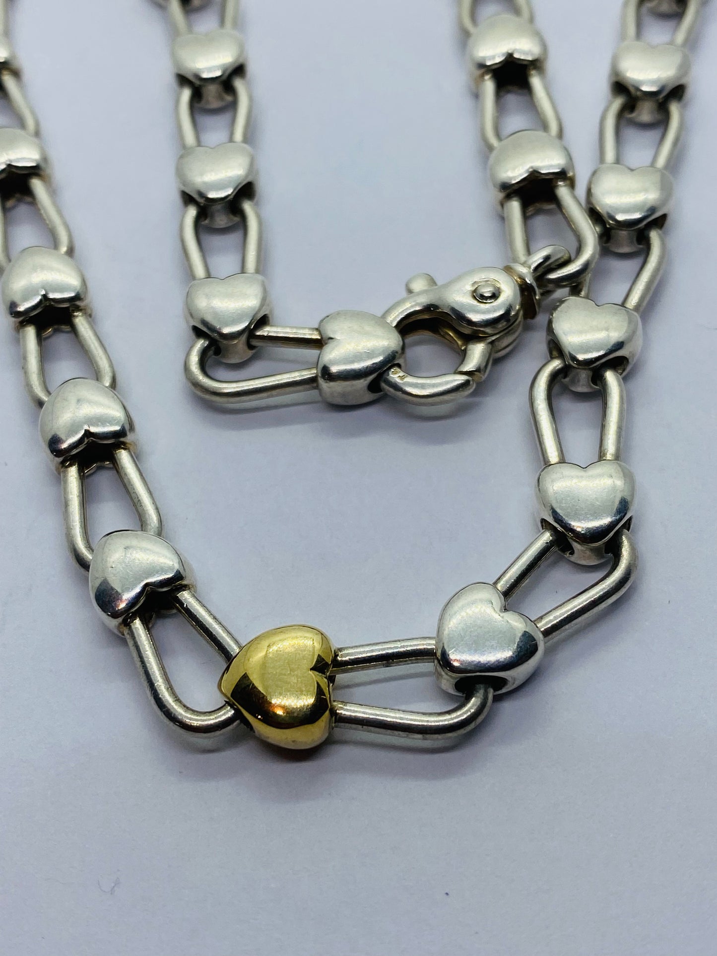 Tiffany & Co Silver Gold Heart Link Padlock Necklace 16.5” Pouch Box