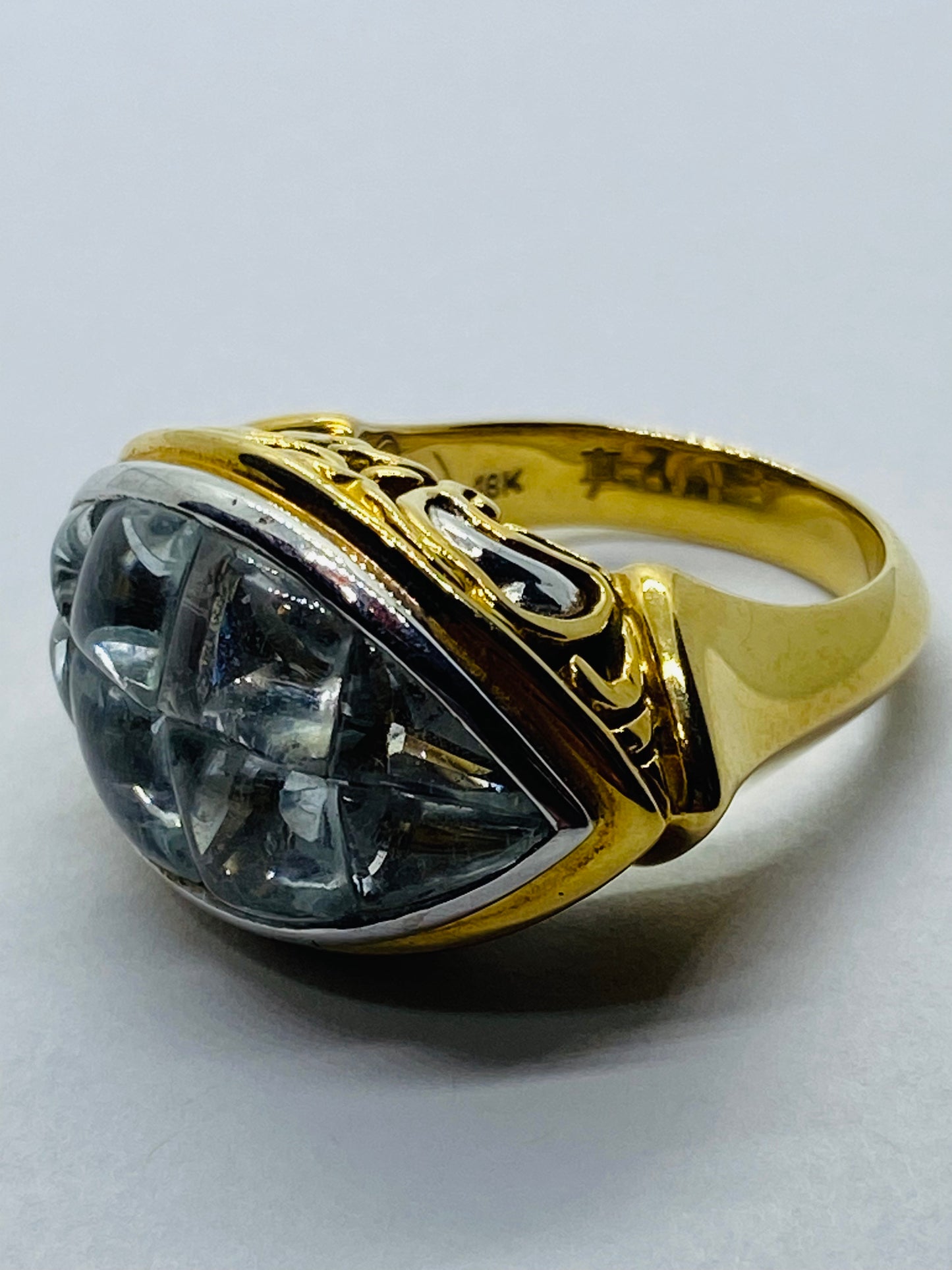 John Hardy Solid Yellow And White Gold 18K 750 Batu Glacier White Topaz Ring