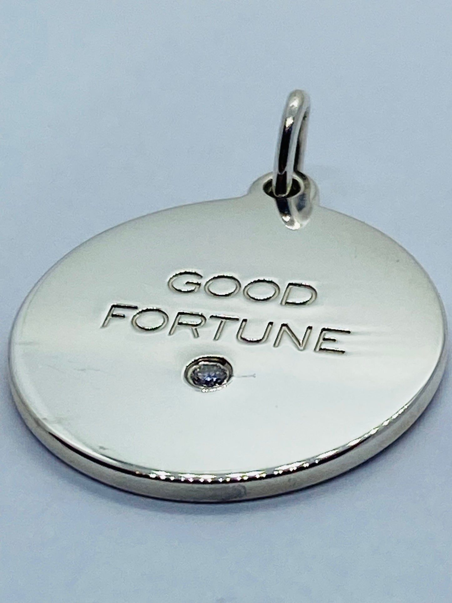 Retired Tiffany Co Sterling Silver Good Fortune Diamond Pendant Charm 22MM