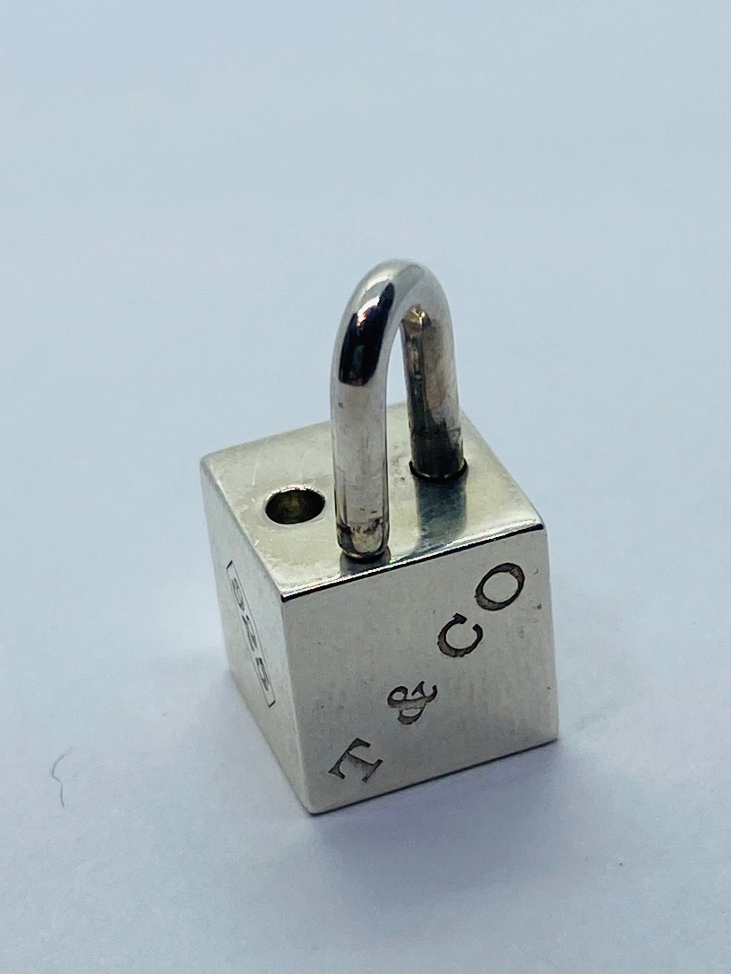 Tiffany & Co Silver 1837 Square Cube Padlock Pendant Charm Necklace 16” Rare