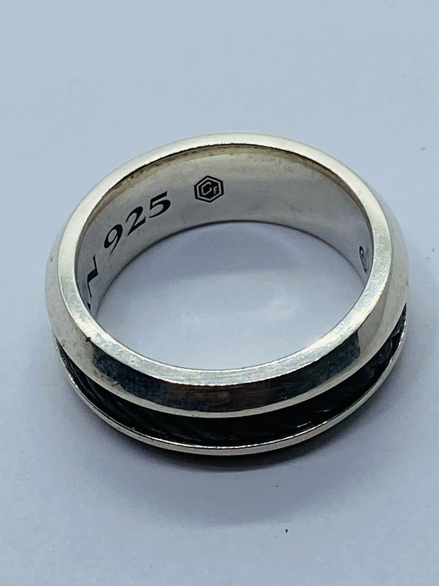 David Yurman 7.5mm Cable Classic Inset Ring Silver/Forged Carbon Size 8