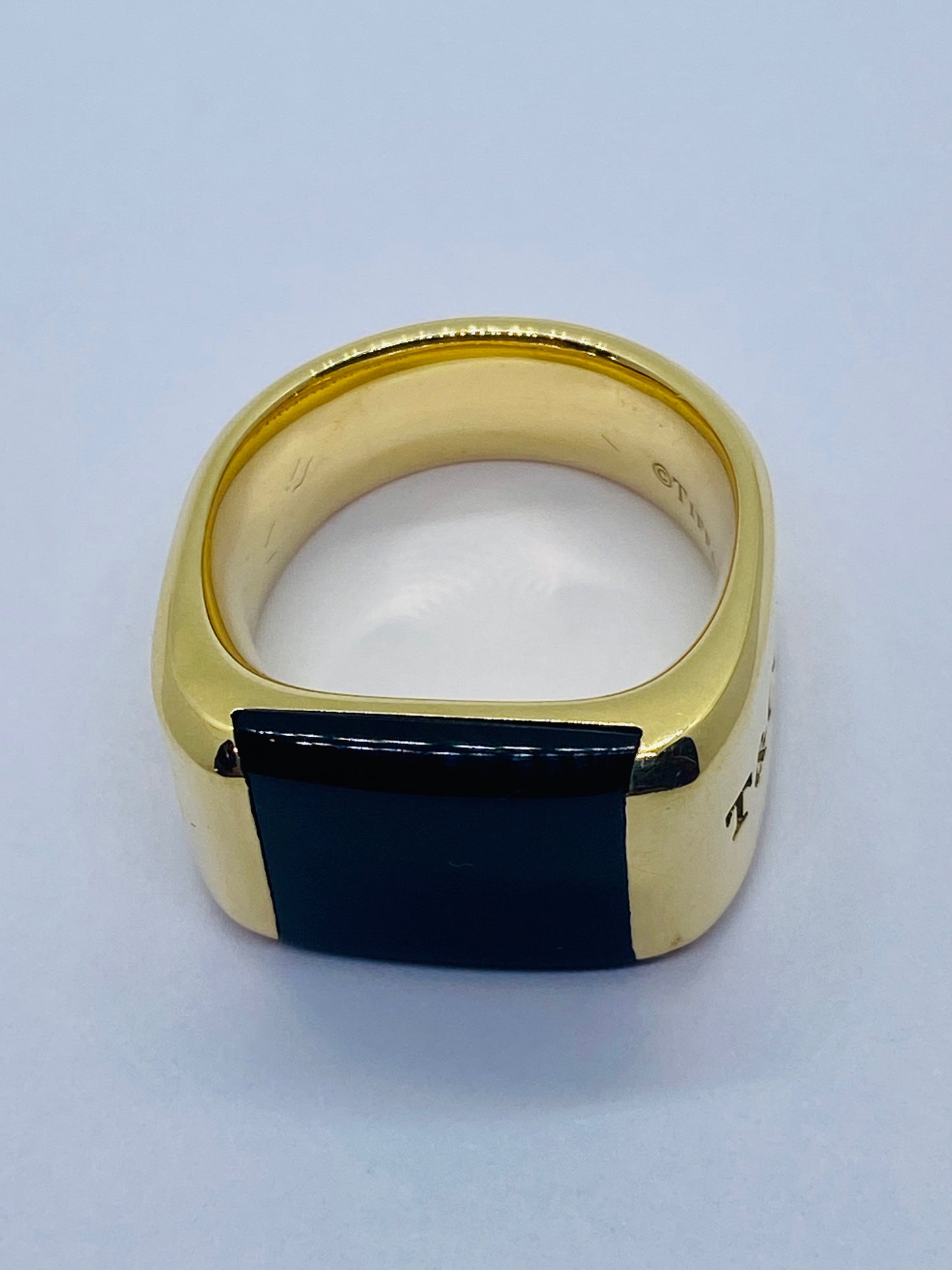 Tiffany & Co 1837 Makers Black Onyx Signet Men's Ring 18K Size 6. Mint