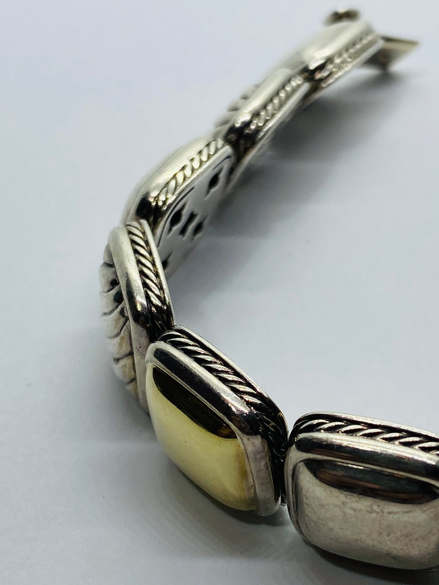 DAVID YURMAN 925 STERLING SILVER 18K 750 CHICLET STATION BRACELET CABLE 7”