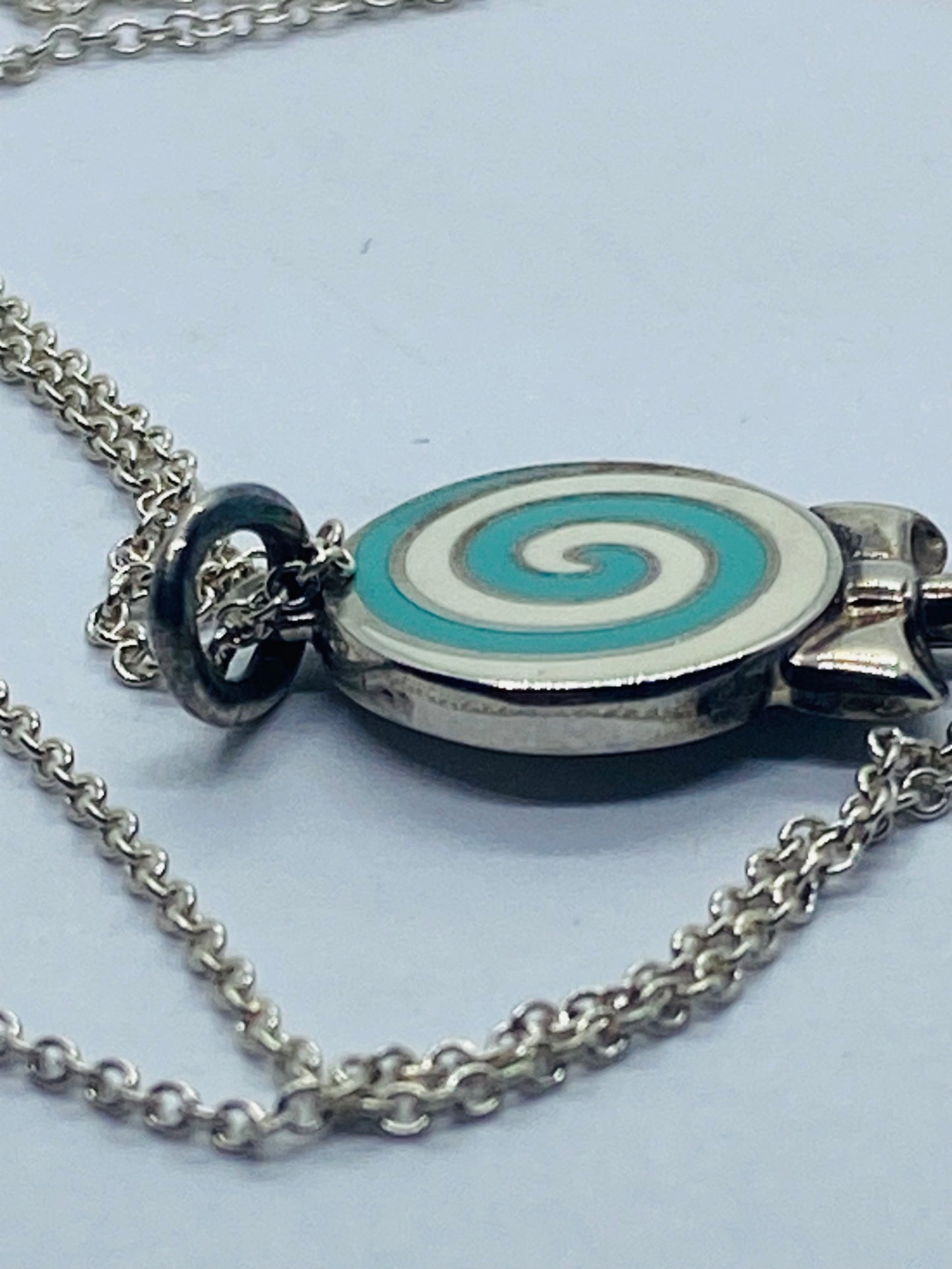 Tiffany & Co 925 Sterling Silver Lollipop Blue Enamel Necklace 16”