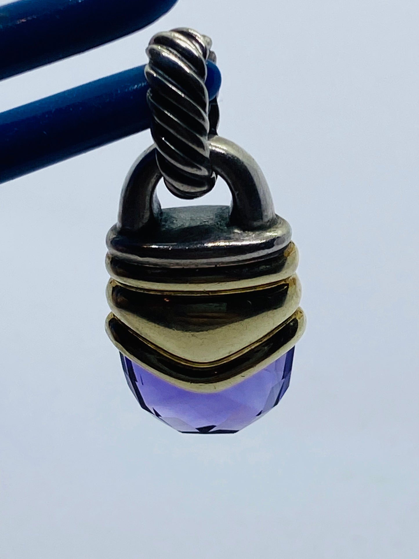Large David Yurman Sterling 14K 925/585 Gold Amethyst Acorn Pendant Enhancer