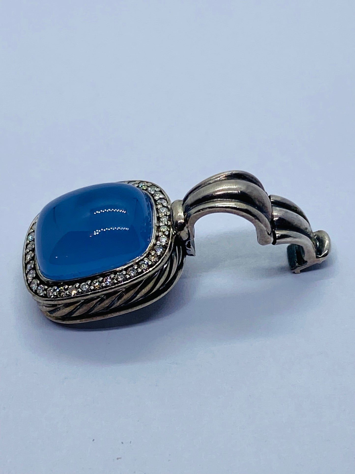 David Yurman Albion Chalcedony 925 Silver 18K 750 Diamond Pendant Enhancer