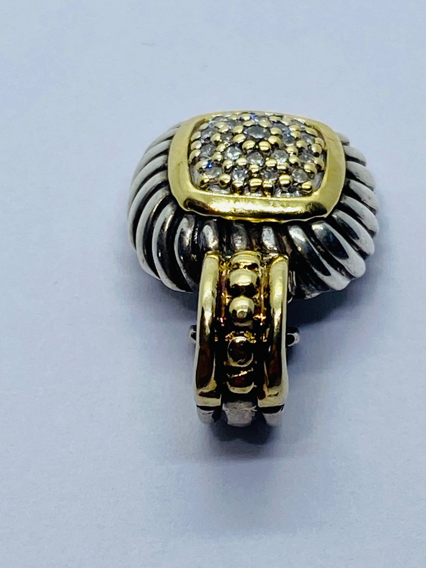 David Yurman Sterling Silver 18K Gold Pave Diamond Albion Cable Pendant $1,150