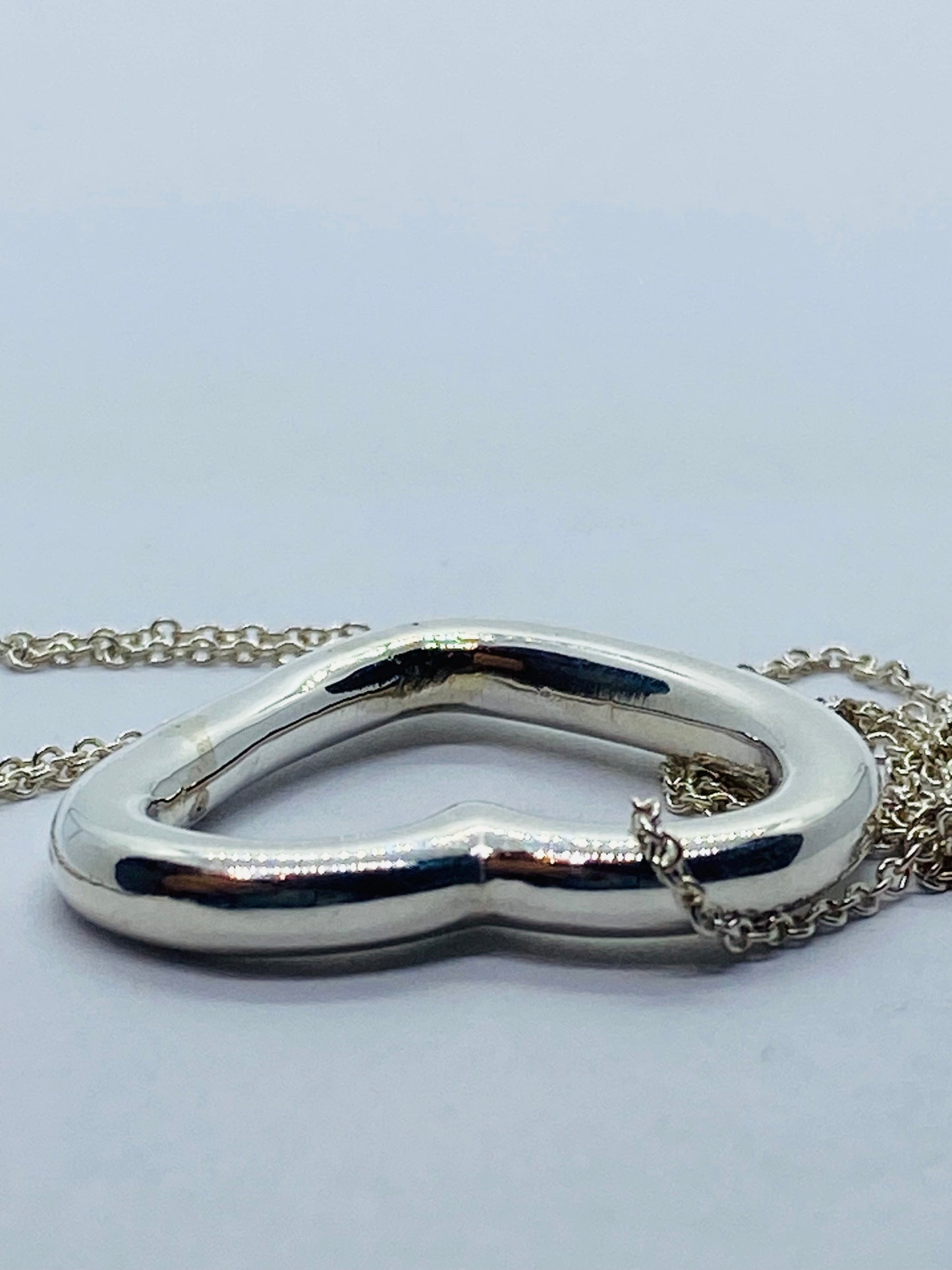Tiffany & Co Sterling Silver Open Heart Clasp Pendant 26x23mm 16” Necklace Read!