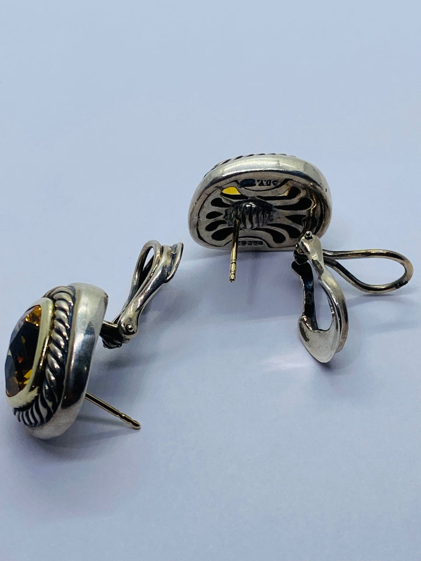 David Yurman Sterling Silver 14K Gold Albion Cushion Cut Citrine Earrings