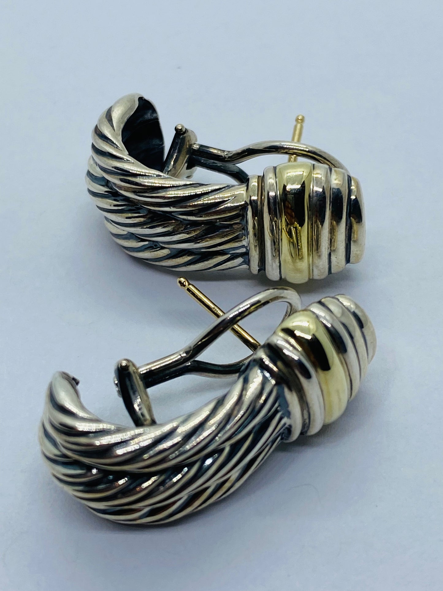 David Yurman Triple Cable Two-toned Pierced Hinge Clip Earrings Sterling W/ 14k