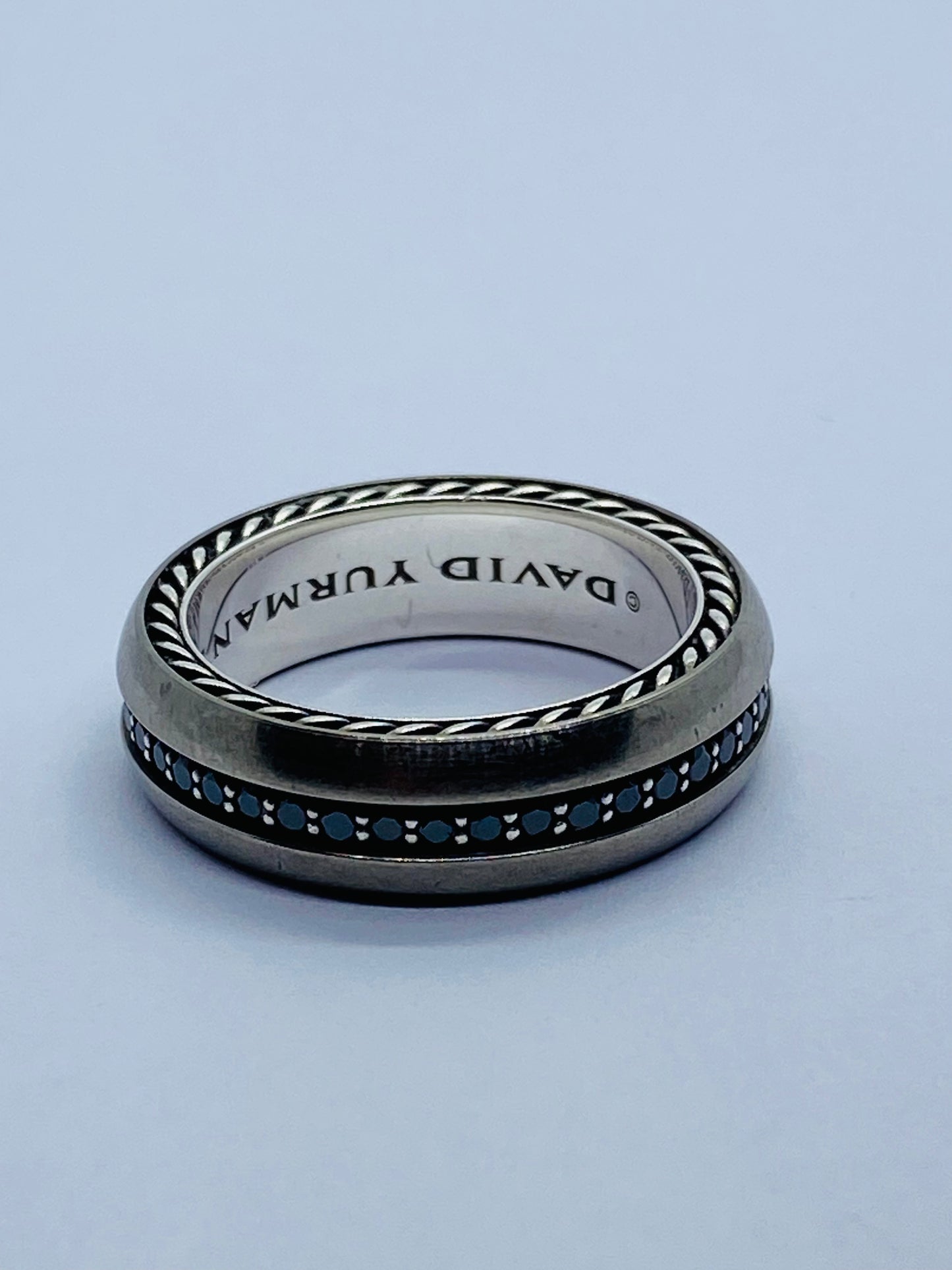STREAMLINE BAND RING IN GREY TITANIUM SILVER WITH PAVÉ BLACK DIAMONDS .66CT
