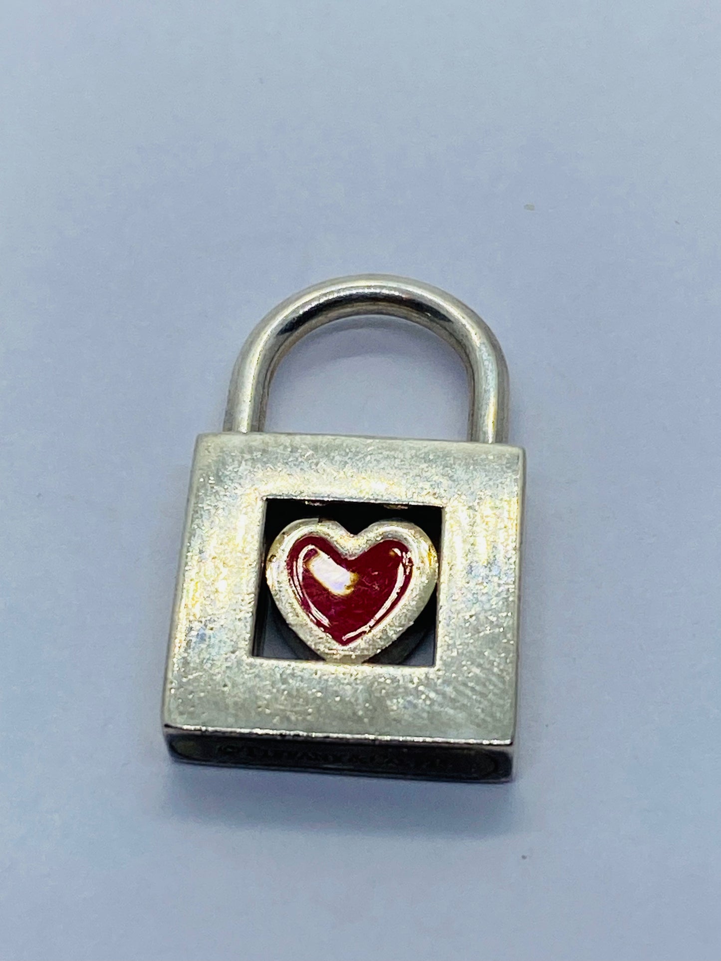TIFFANY & CO. Bracelet 8” Red Heart Padlock Charm Sterling Silver W/Pouch