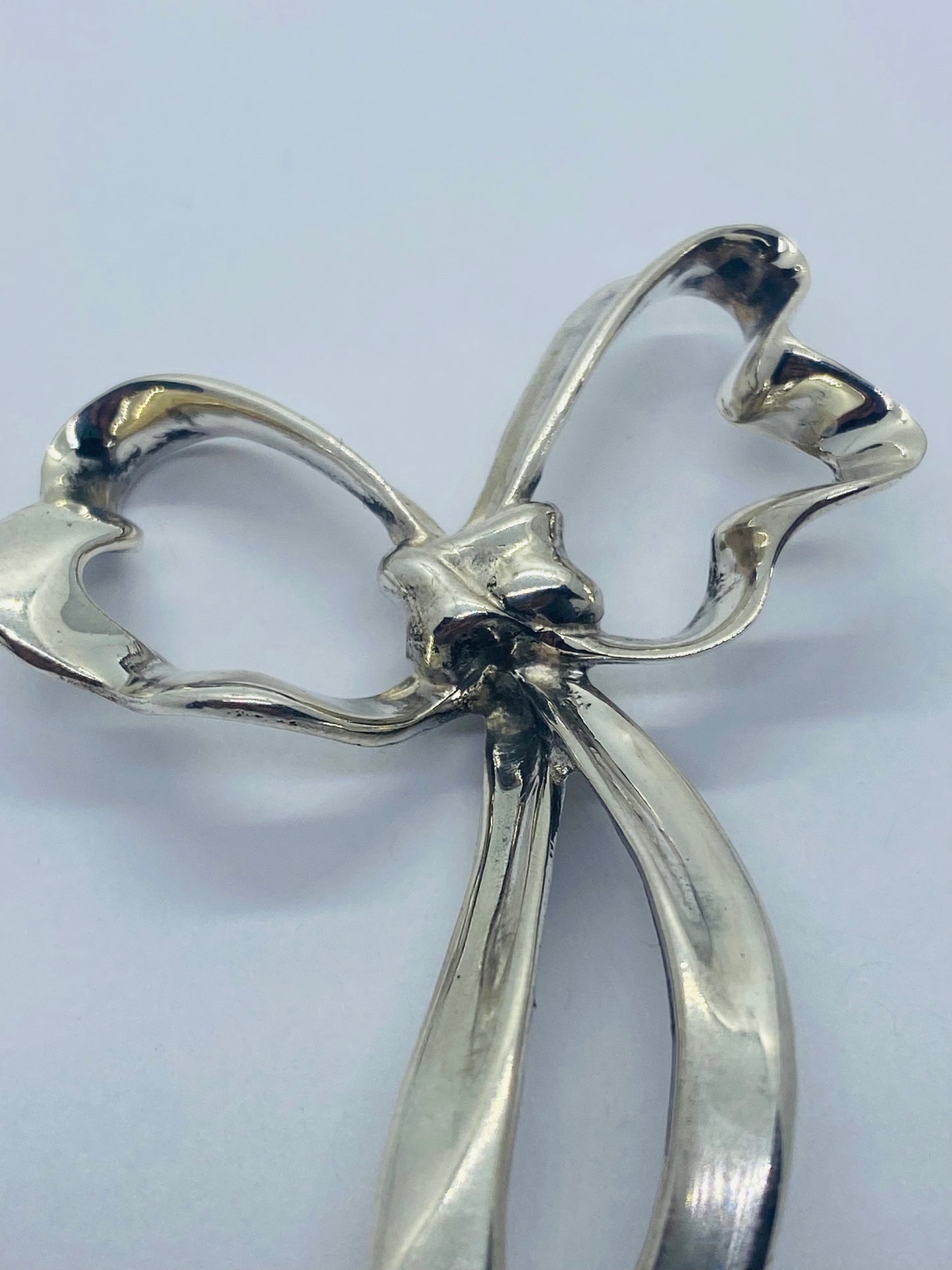 Vintage Tiffany & Co. Bow Ribbon Pin / Brooch Sterling Silver 3 1/2 Tall 16 Gram