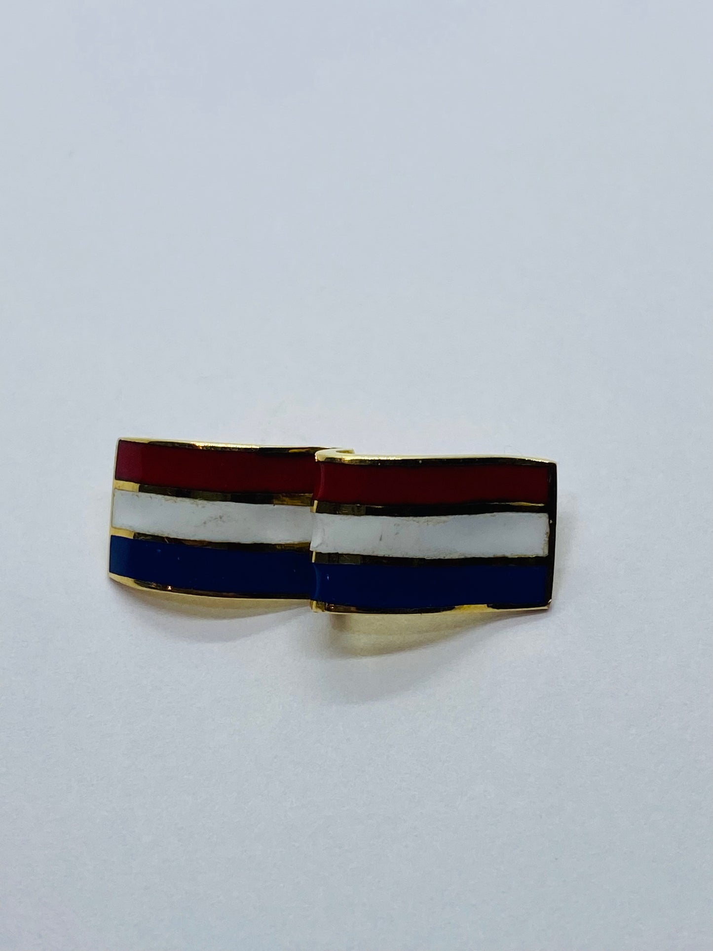 Tiffany & Co. 750 18k gold Lapel Pin 26x10MM Enamel Stripes