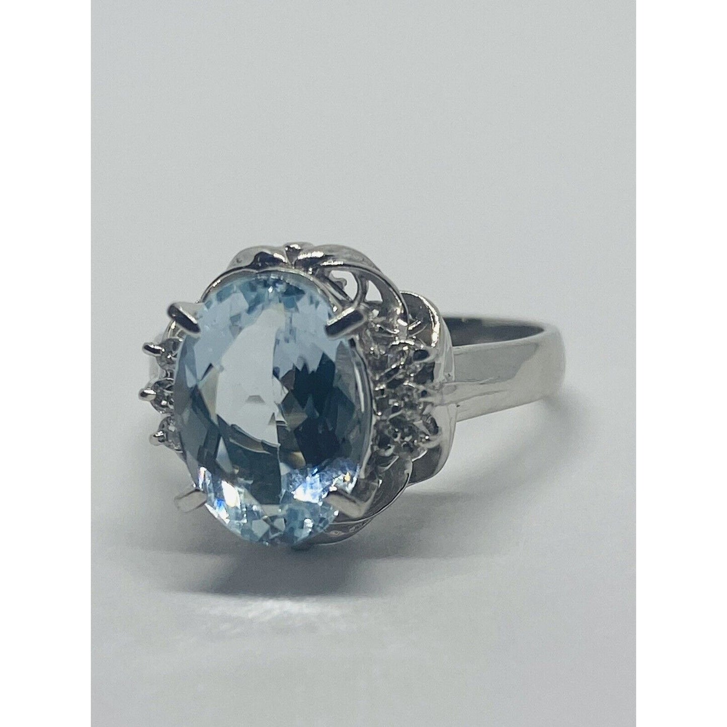 Solid Platinum 850 Solitaire Aquamarine Diamond Ring 2.02 TCW Size 5