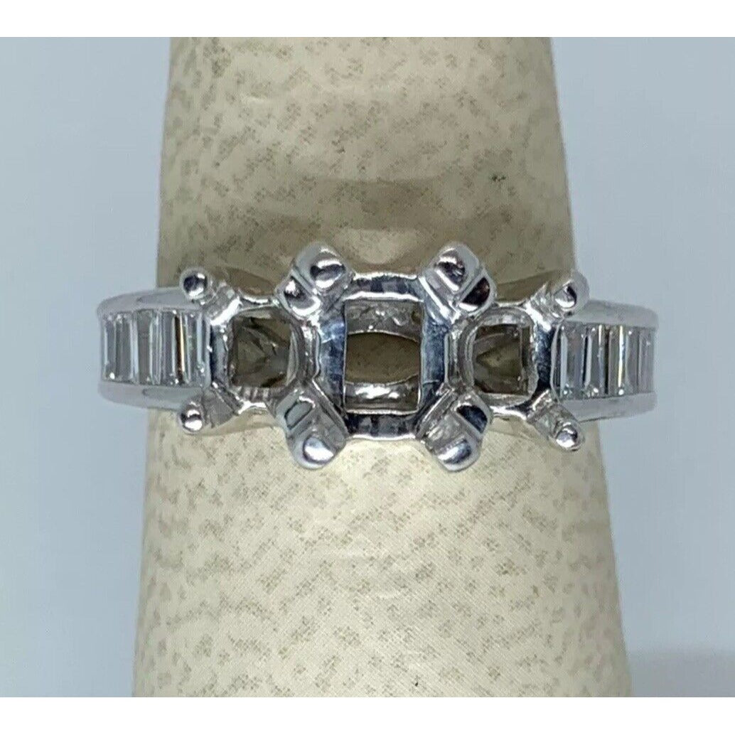 14k White Gold 3 stone Oval Princess cut Diamond Engagement Ring semimount 1 CT