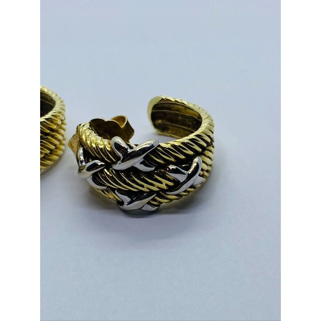 Rare David Yurman triple Cable Hoop Style X Cross Earrings 14K Gold