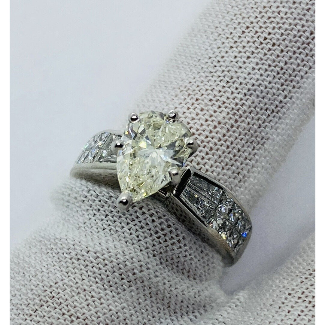 GIA PEAR CUT 1.62 ENGAGEMENT RING 18K WHITE GOLD SIZE 6 2.82 TCW