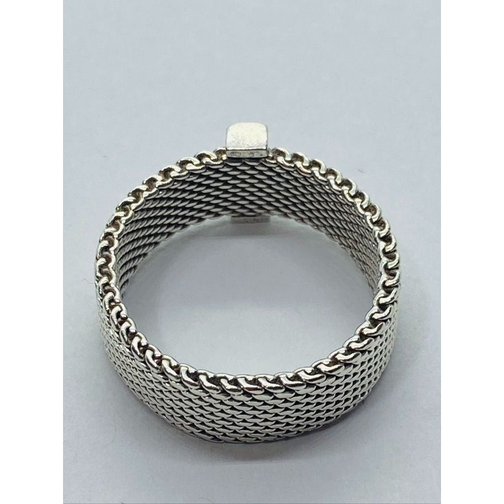 Tiffany & Co Sterling Silver Diamond Mesh Somerset Wide Band Ring. Retired