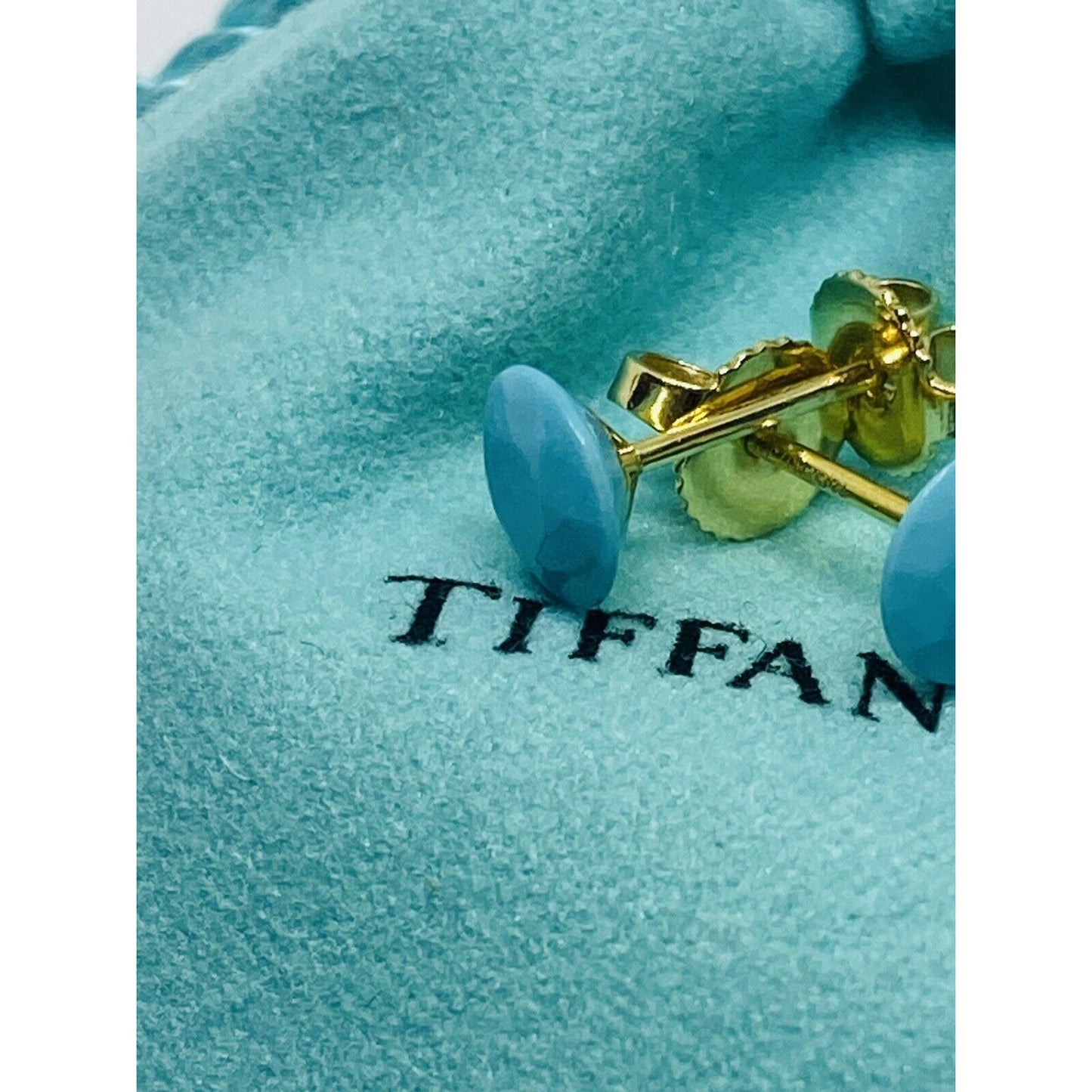 Tiffany & Co Elsa Peretti 18k Yellow Gold 2 Carat FACET Turquoise Earrings RARE