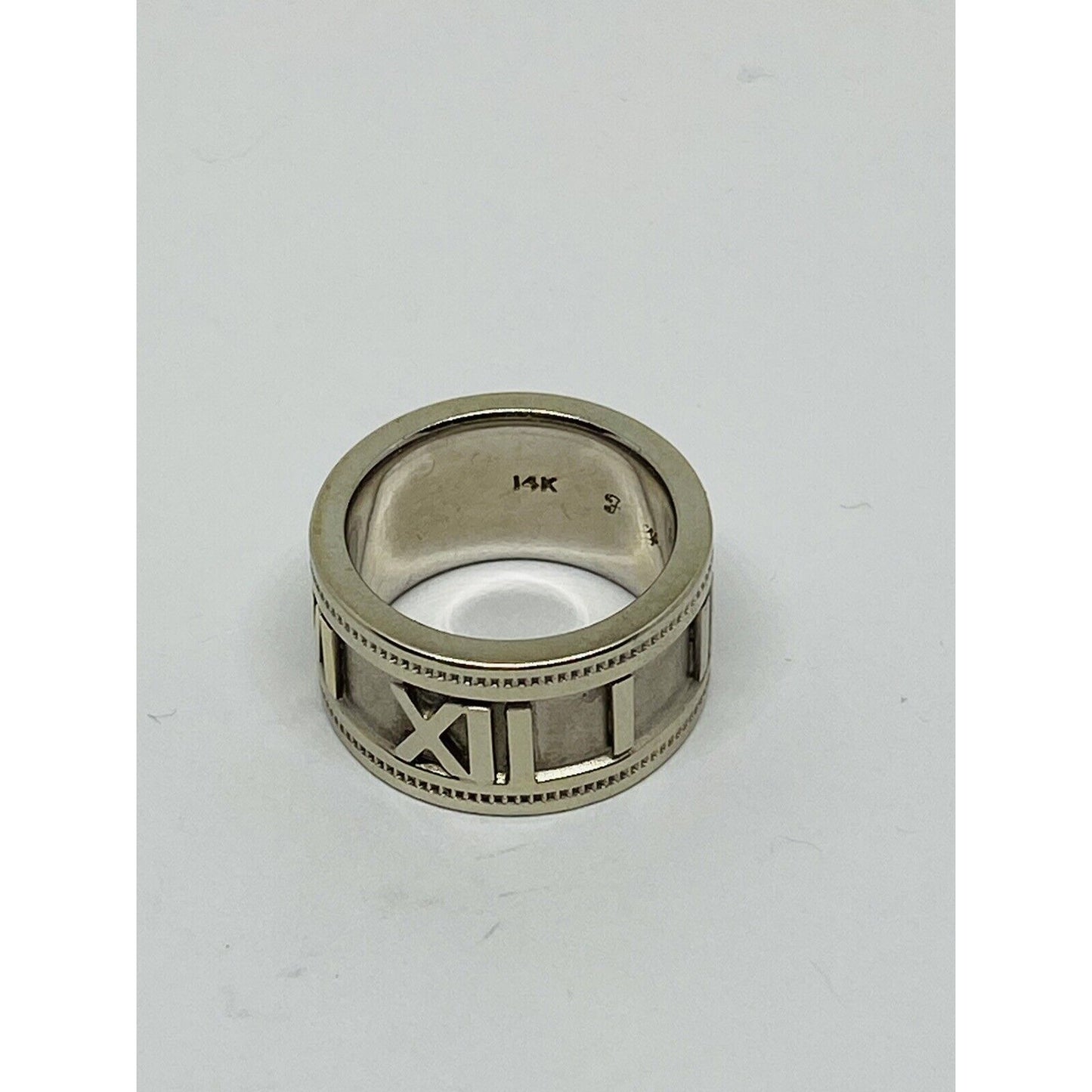 ESTATE WIDE 14K TWO TONE GOLD ROMAN NUMERAL WEDDING ANNIVERSARY RING 10mm Size 4