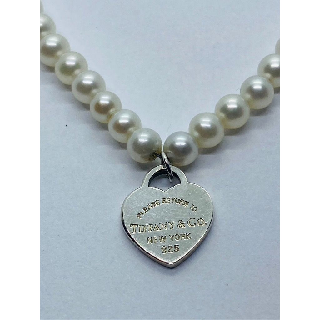 TIFFANY & CO. Return to Tiffany Mini Heart Pearl Bracelet 925 Silver