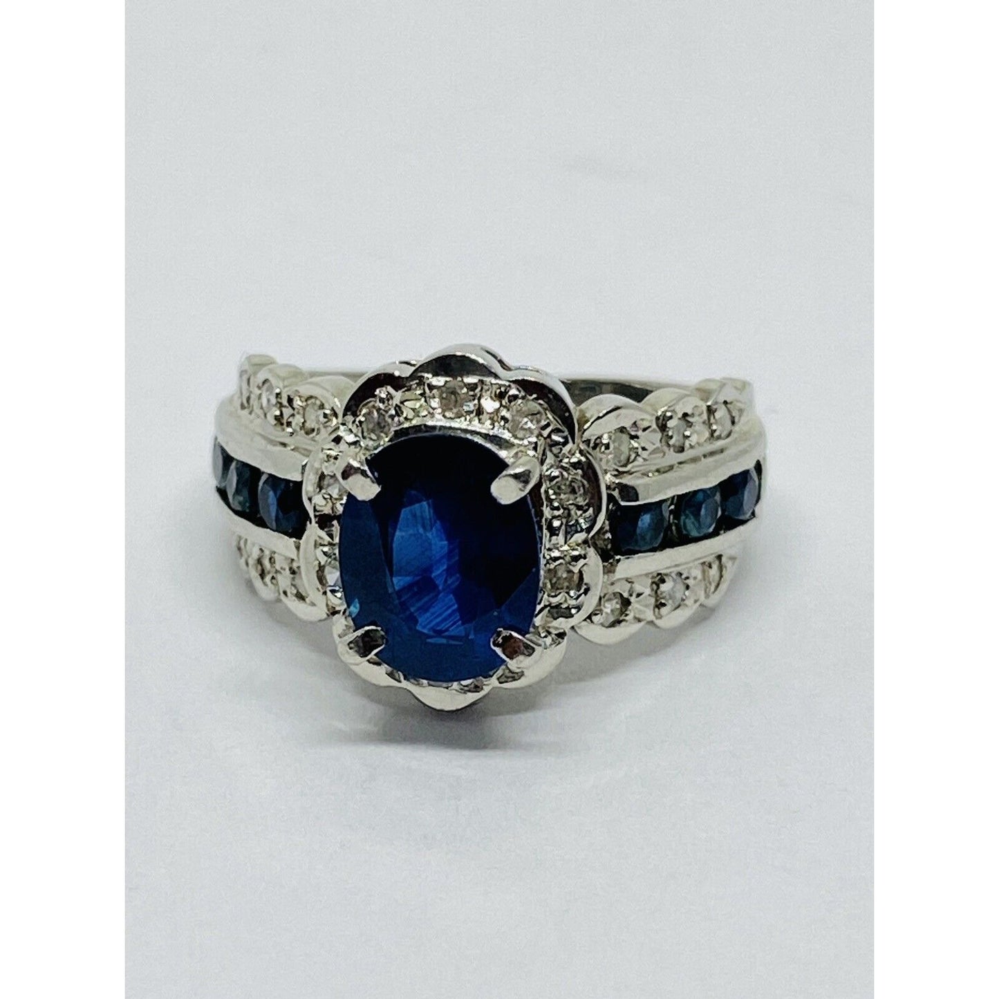 Platinum Diamond & Sapphire Ring 2.24TCW Size 4.25