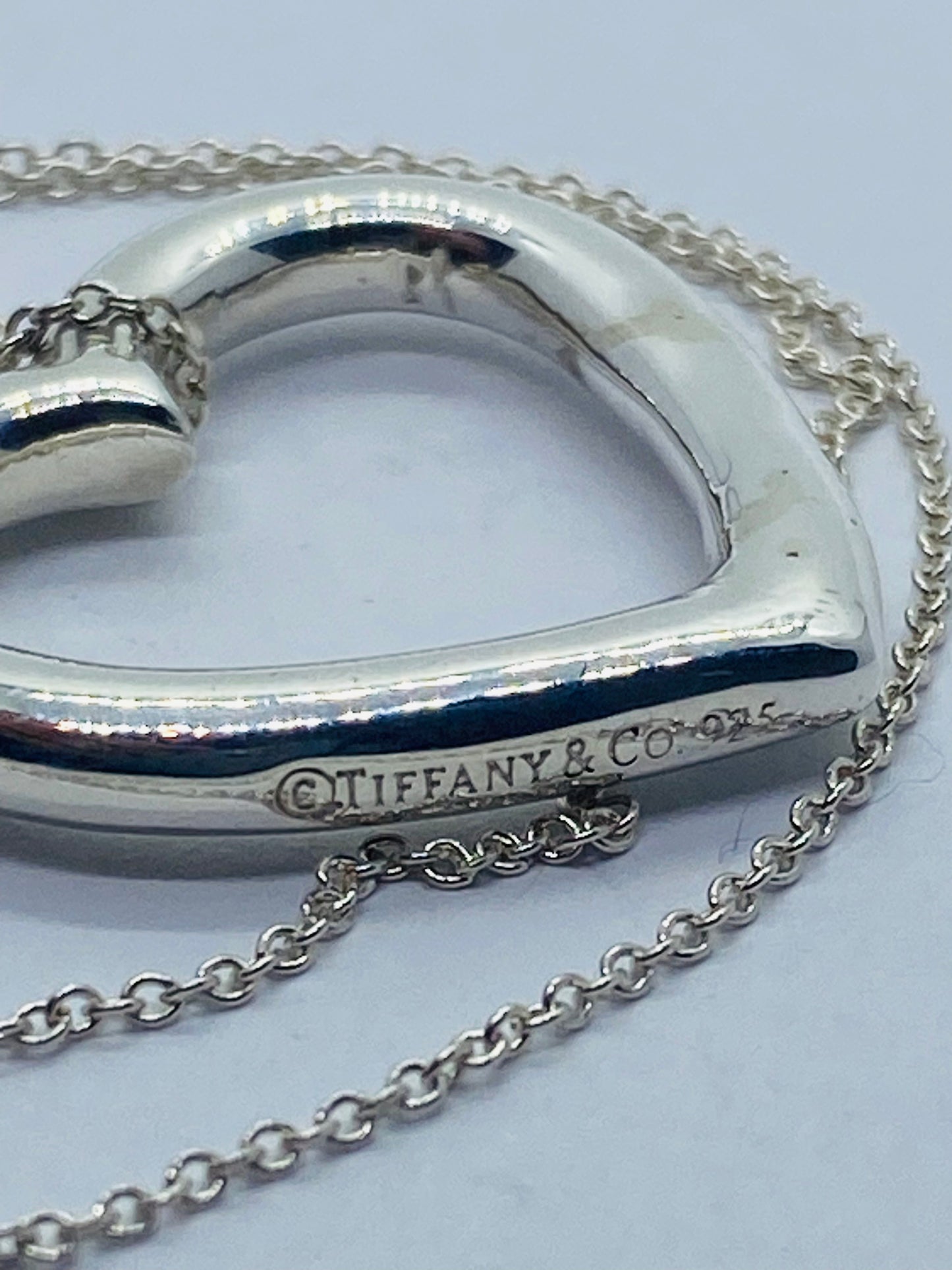 Tiffany & Co Sterling Silver Open Heart Clasp Pendant 26x23mm 16” Necklace Read!
