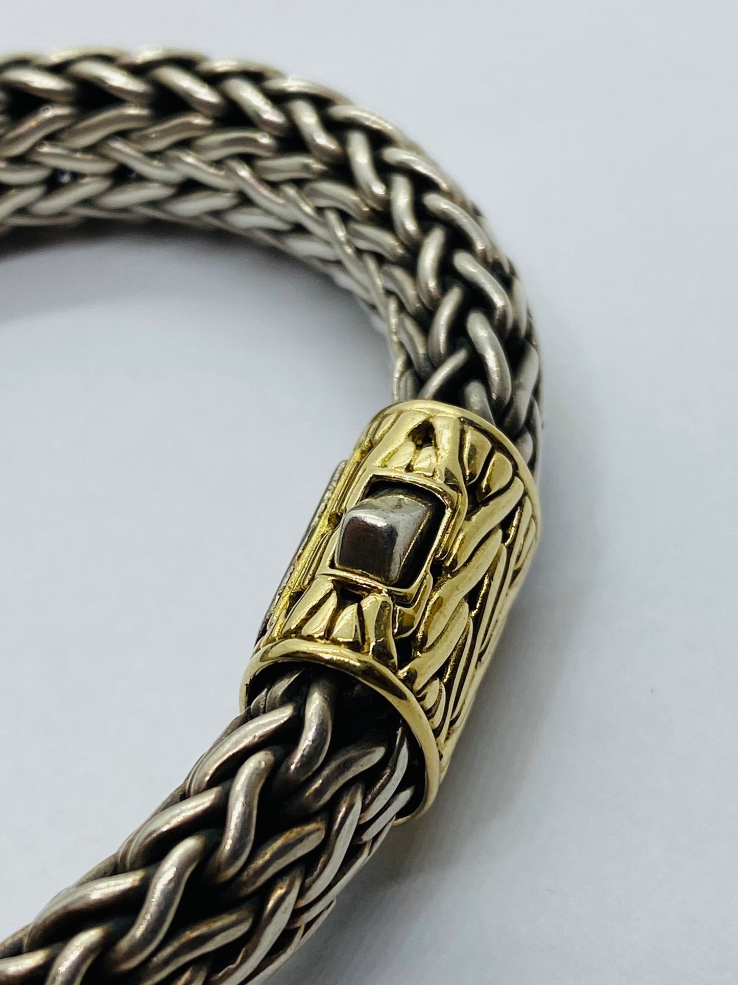 John Hardy 11MM Sterling Silver 18k Gold Wheat Chain Bracelet 7.5” 70.8 Grams