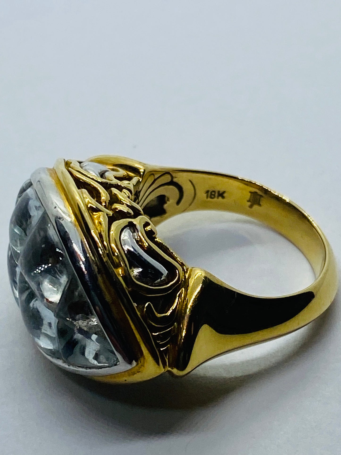 John Hardy Solid Yellow And White Gold 18K 750 Batu Glacier White Topaz Ring