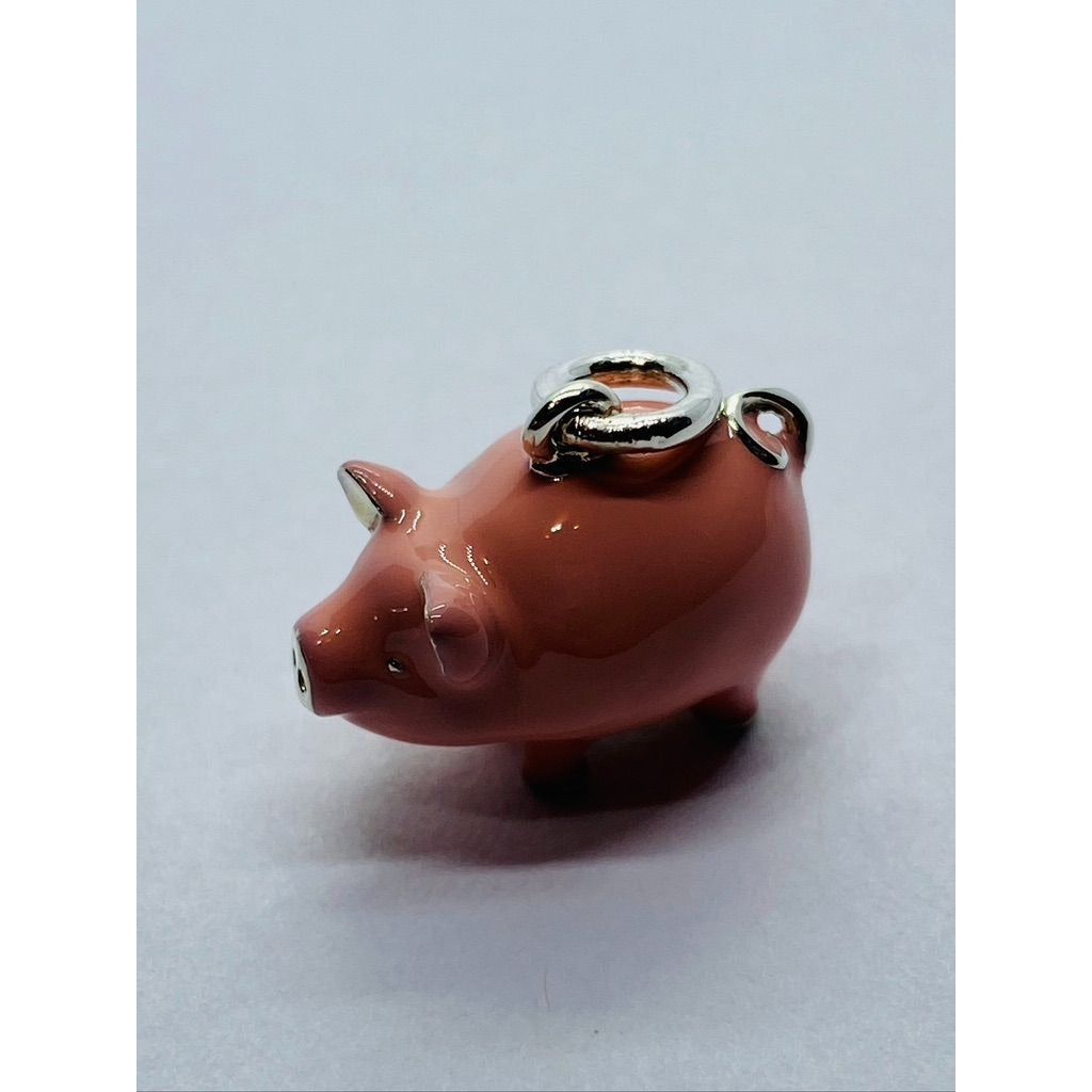 Tiffany & Co Pink Enamel Pig Piggy Charm Pendant 925 Retired
