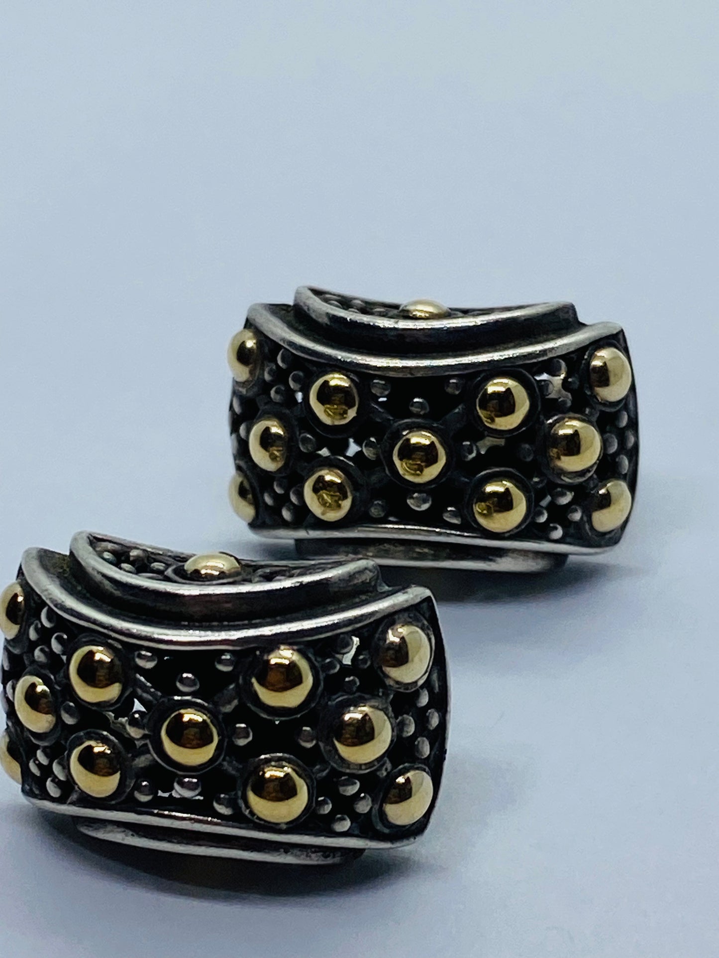 Signed John Hardy 18K GOLD 925 Sterling Dot Clip-on Pierced Earrings 20x12MM