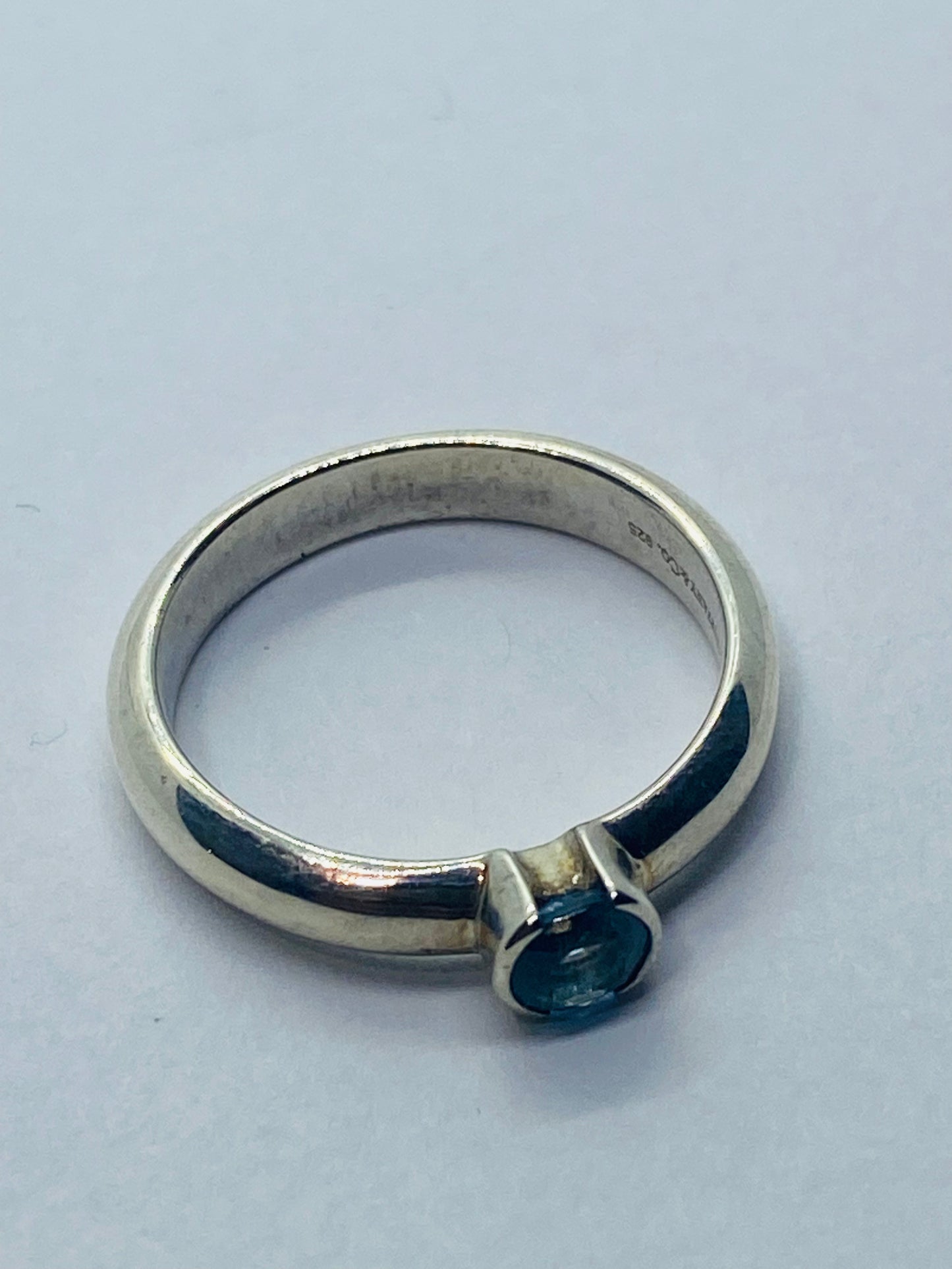 TIFFANY & Co Sterling Silver Round Blue Aquamarine Stack Band Ring sz 4.5