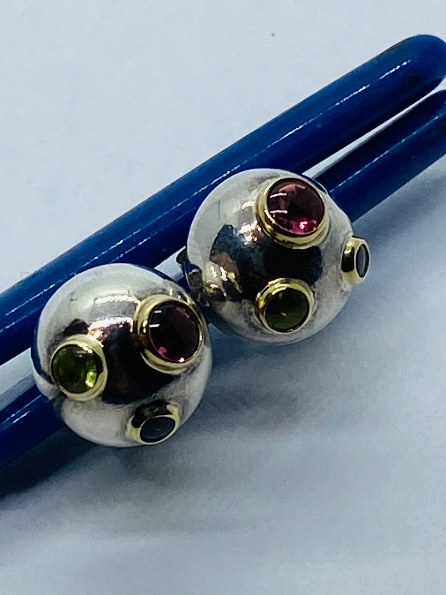 Tiffany & Co. Etoile Ball Earrings Sterling 18K Gold Tourmaline Sapphire Peridot