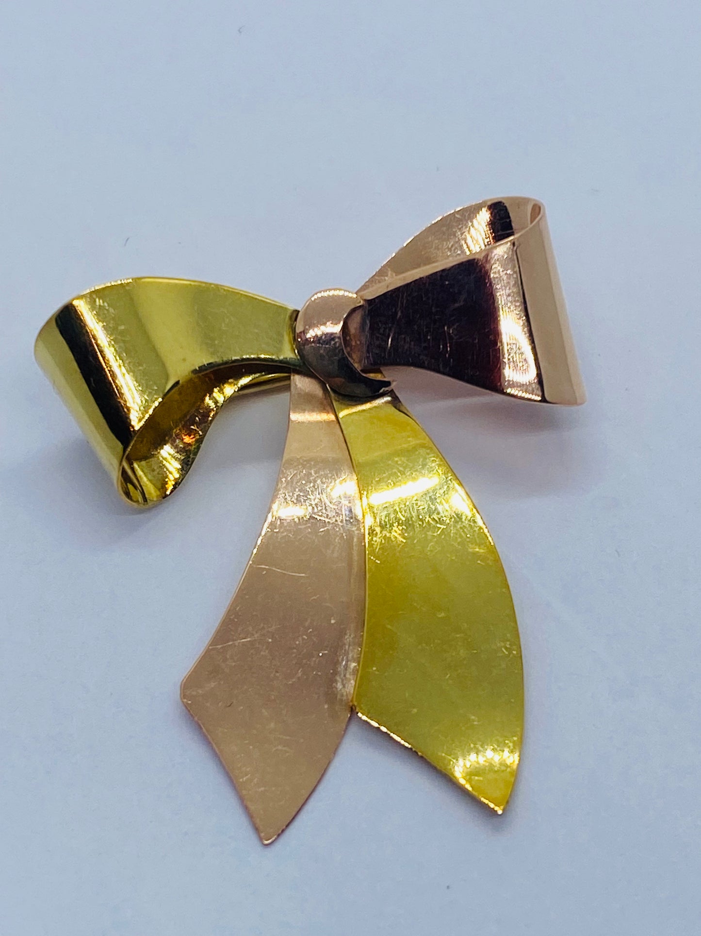 Vintage Tiffany & Co Two Tone 14K Gold Ribbon Bow Brooch Pin High Polish