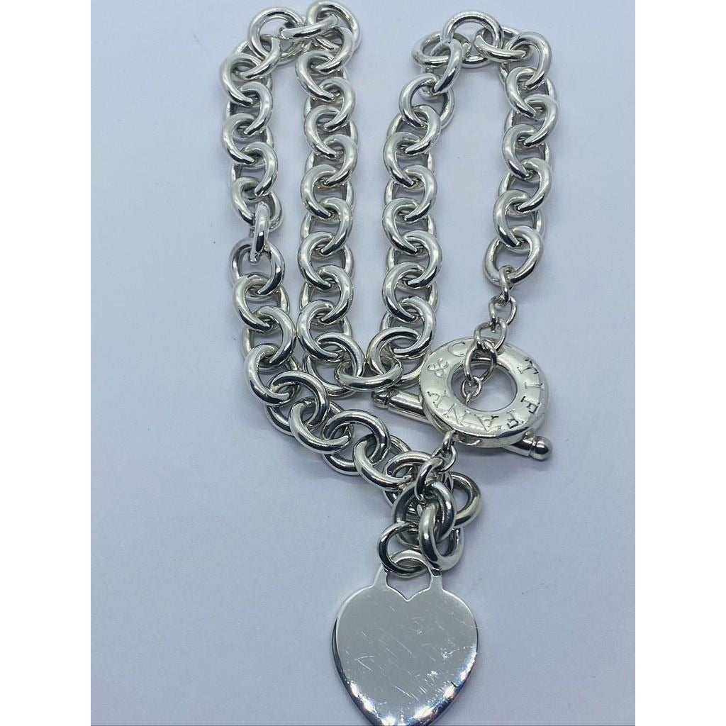 Tiffany & Co Sterling Silver Toggle Heart Tag Blank Heart Necklace 16” 74.3 G