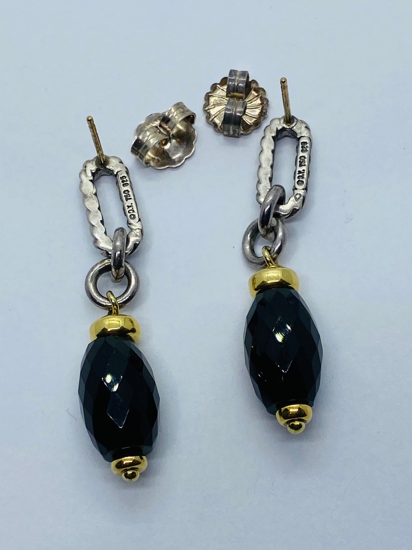 David Yurman Sterling Silver/18K Gold Black Onyx Bijoux Figaro Dangle Earrings