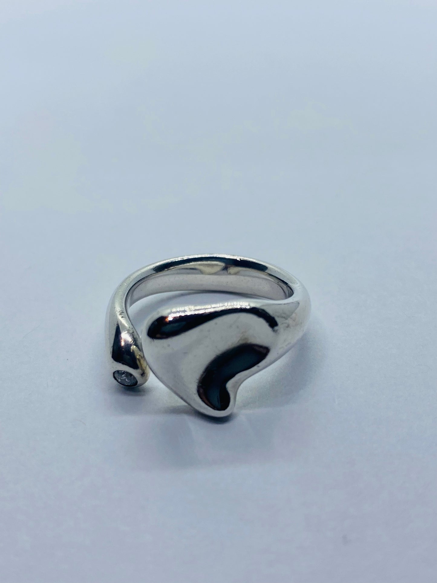 Tiffany & Co. Elsa Peretti Sterling Silver Full Heart Diamond Ring, Size 6.0