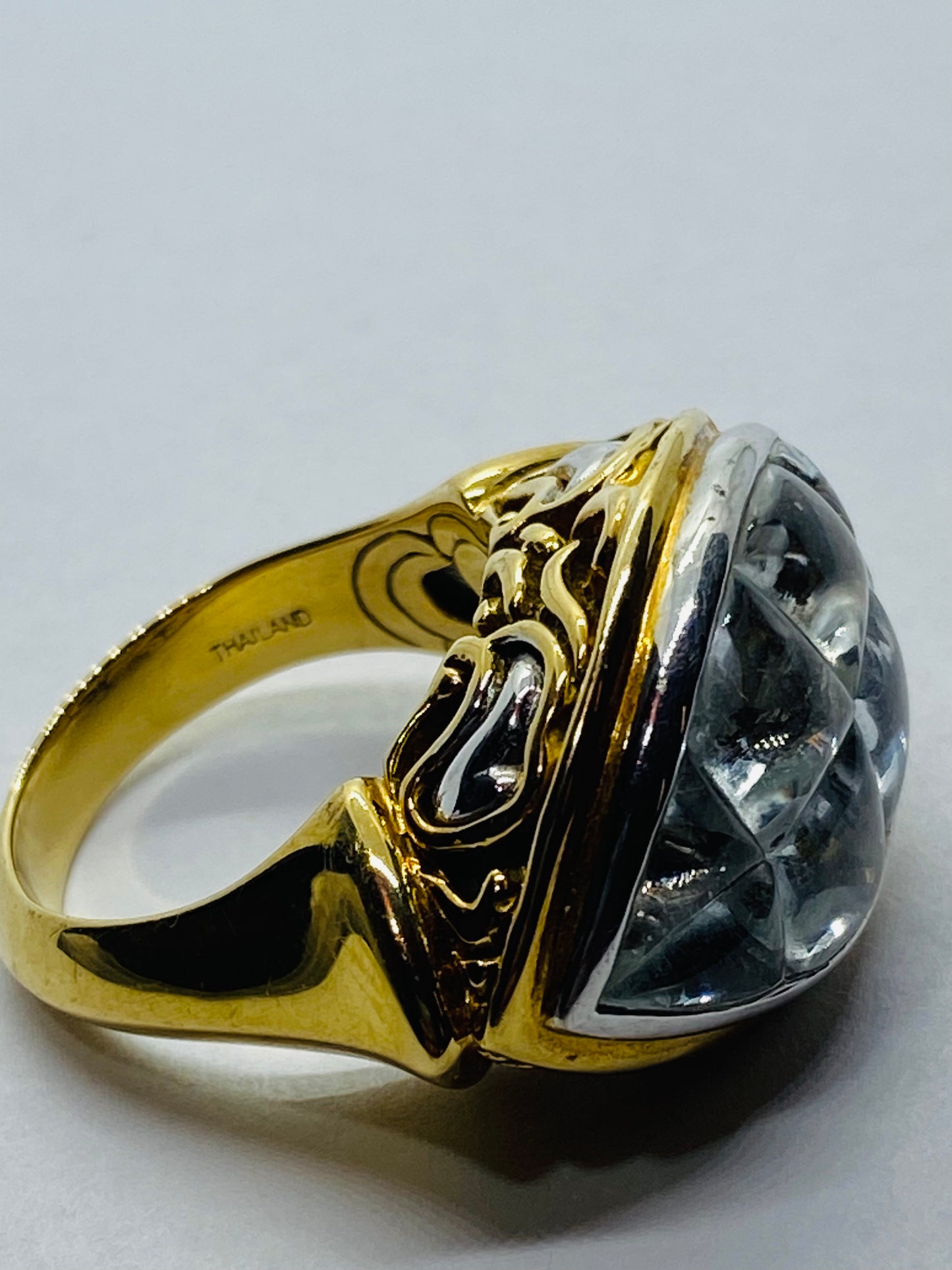 John Hardy Solid Yellow And White Gold 18K 750 Batu Glacier White Topaz Ring
