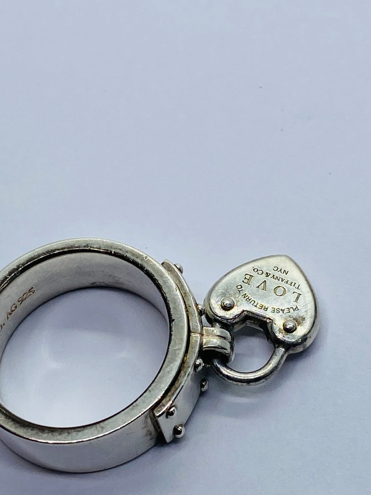 Sterling Silver Tiffany & Co Heart Love Padlock Return To Ladies Ring Pouch 5