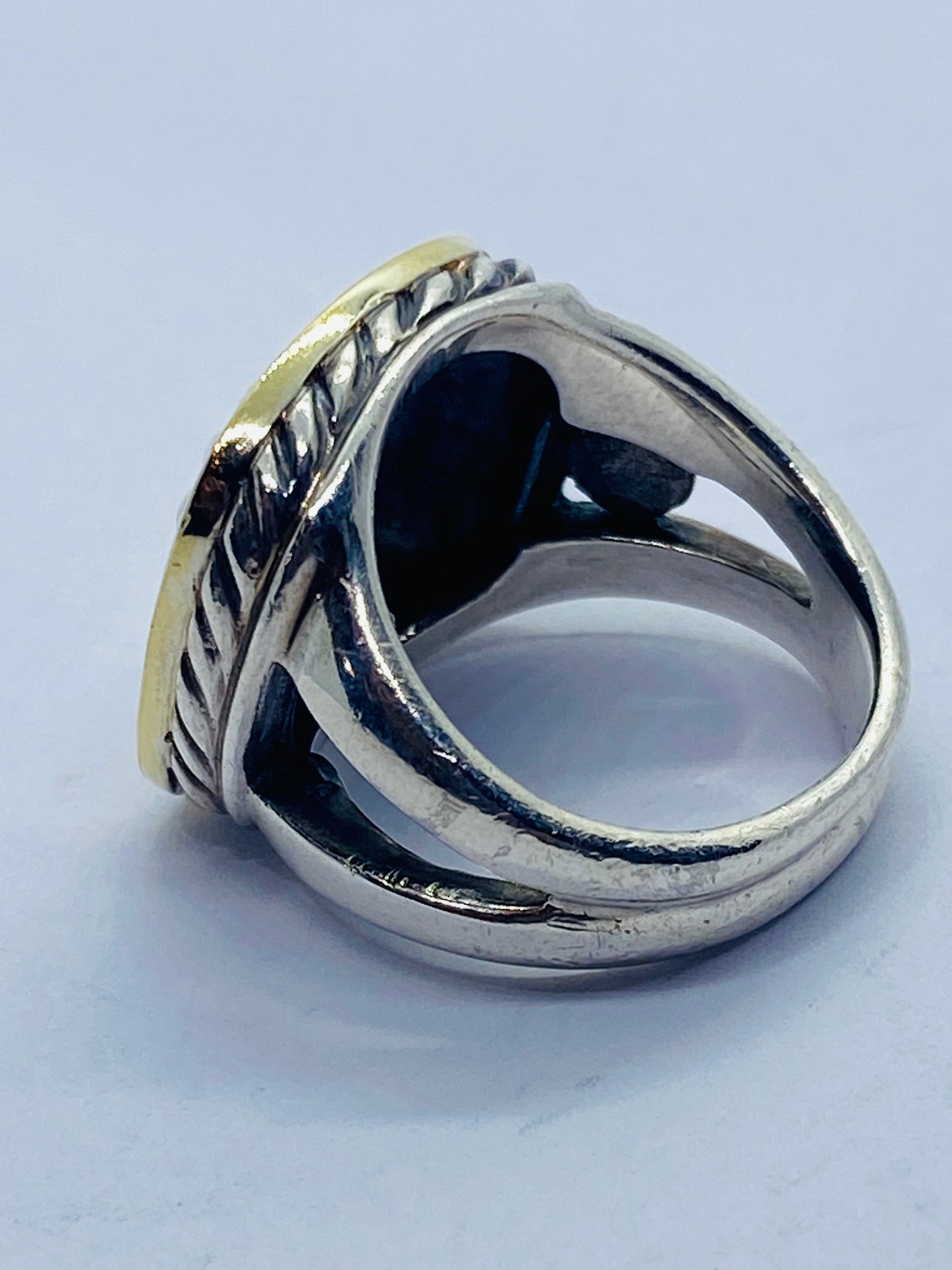 David Yurman Sterling Silver & 18K Gold Cable Signet Ring Size 7.25