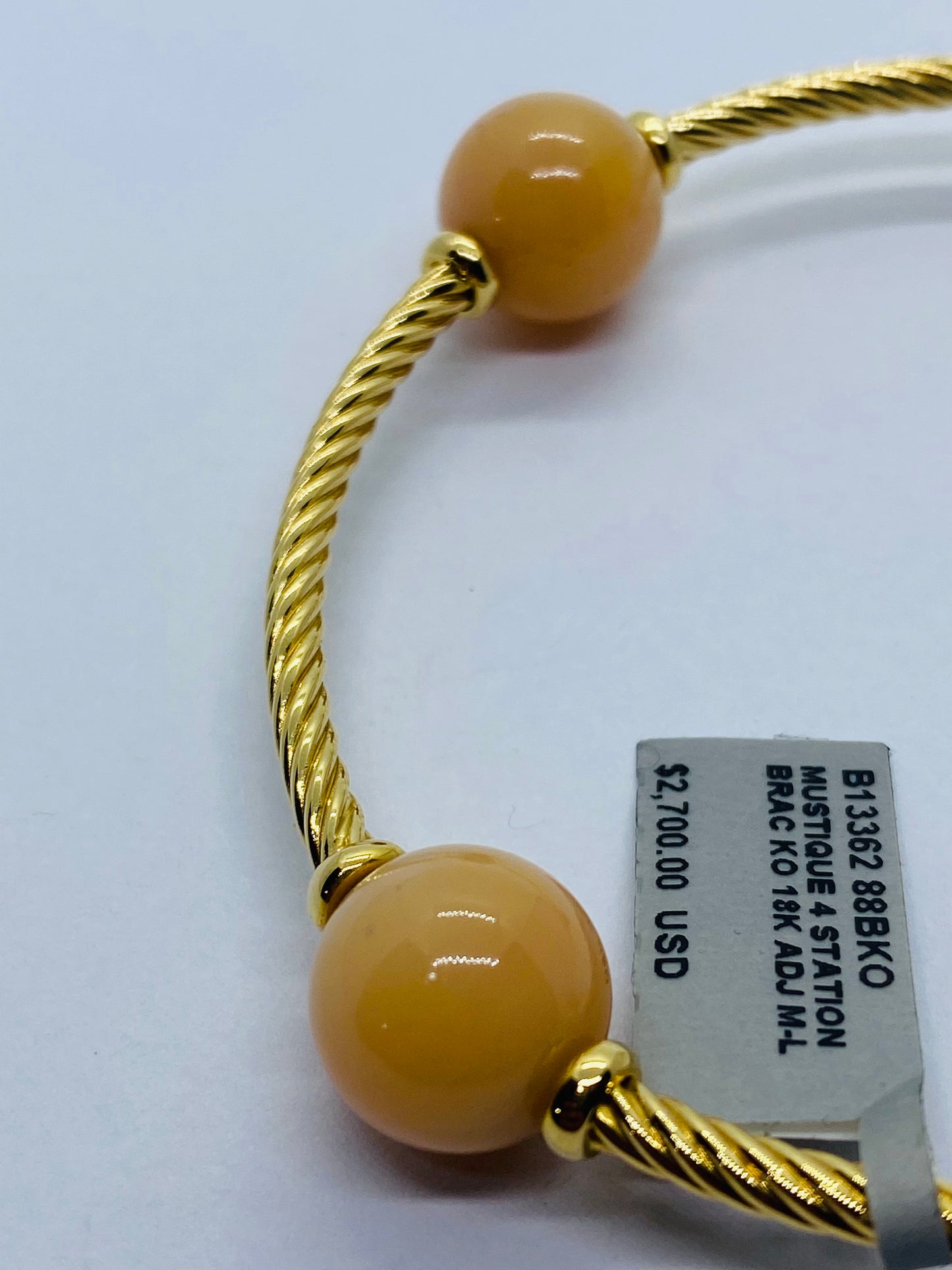 $2700 DAVID YURMAN NEW Mustique 4 Station Pink Opal Peach Moonstone 18K Gold Bracelet