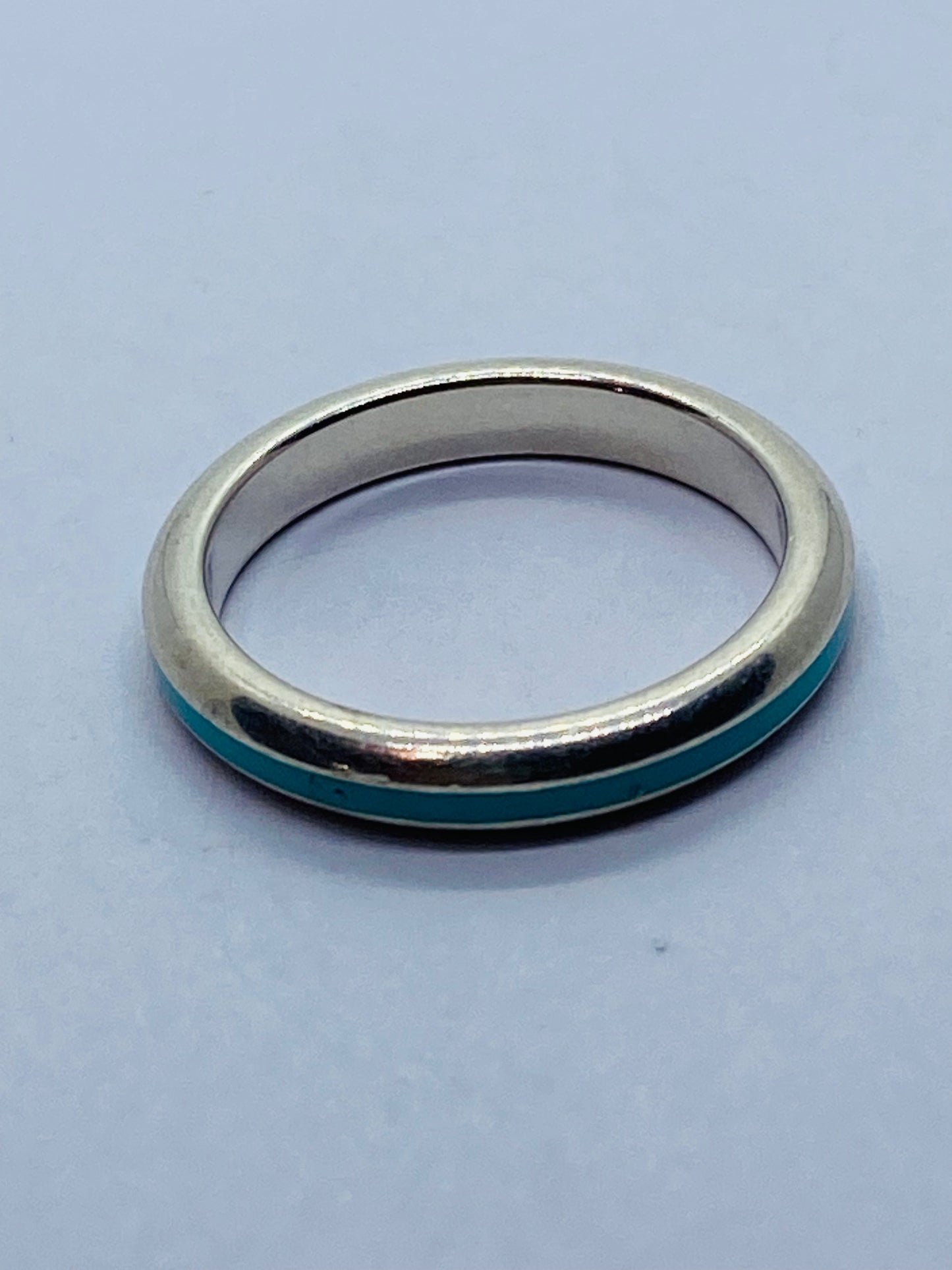 Tiffany & Co. Sterling Silver Blue Enamel Narrow Band Ring Pre-Loved Size 5.25