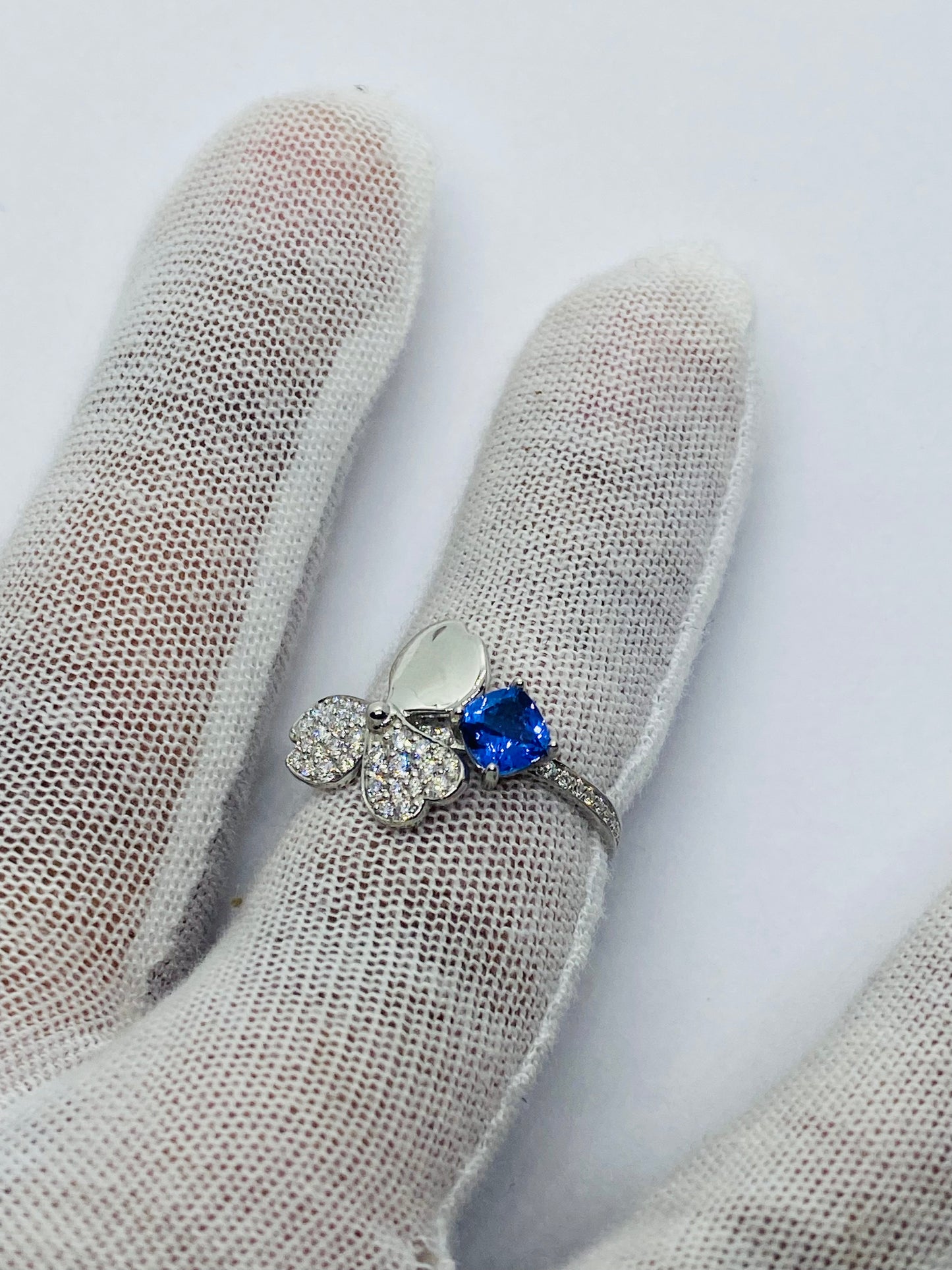 Tiffany Paper Flowers Platinum diamonds and tanzanite flower ring, Size 6
