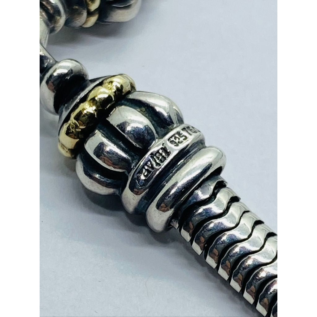 Lagos Caviar Silver 18K Gold Bead Link Necklace Pendant Snake Hook Chain 16.5"