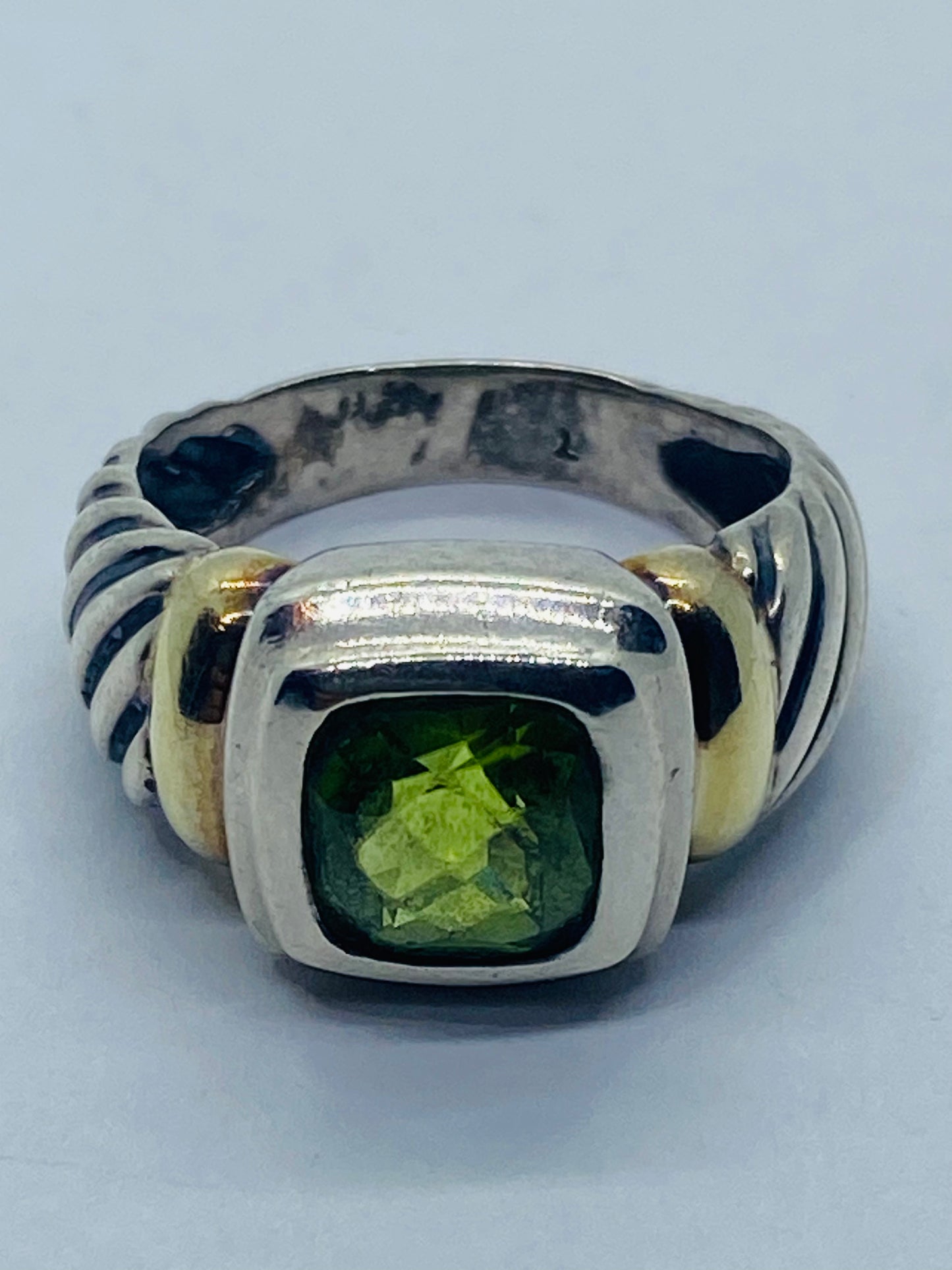 David Yurman 925 Sterling Silver 14K Yellow Gold Peridot Cable Dome Ring 6.5