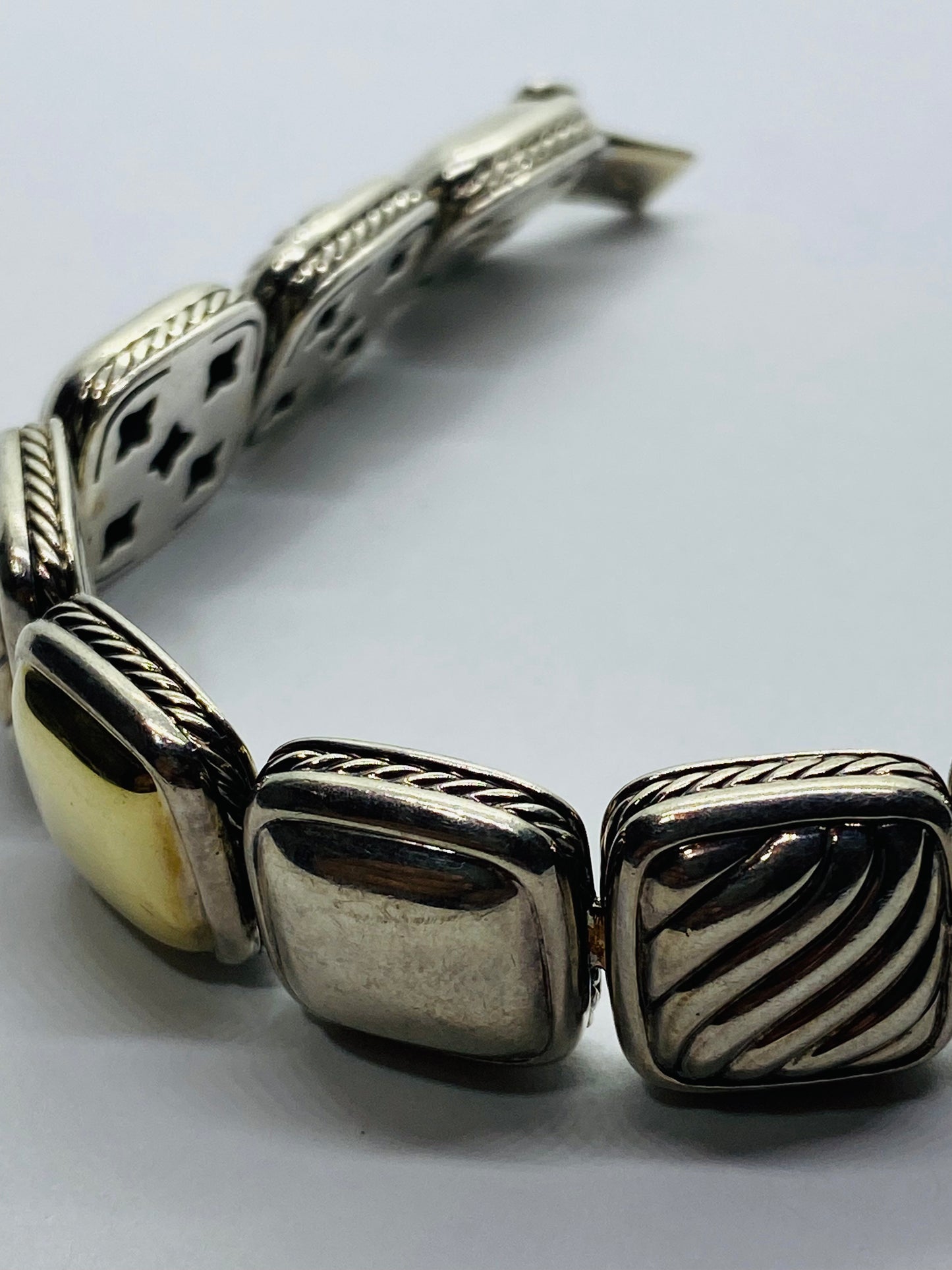 DAVID YURMAN 925 STERLING SILVER 18K 750 CHICLET STATION BRACELET CABLE 7”
