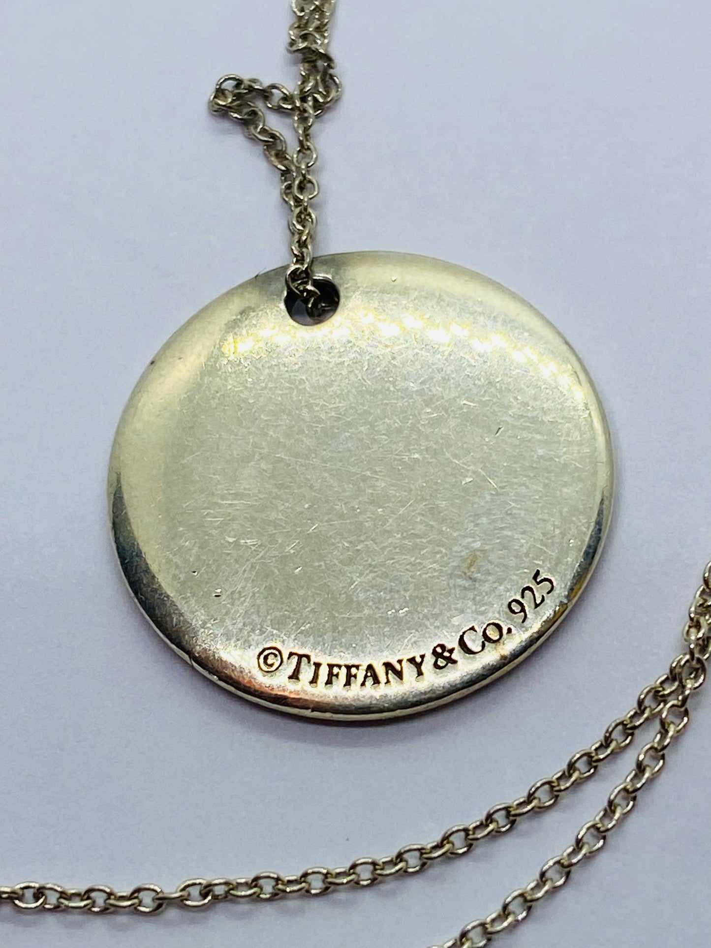 Tiffany Letter A Large Alphabet Initial Disc Notes Pendant Chain Necklace 19.5”
