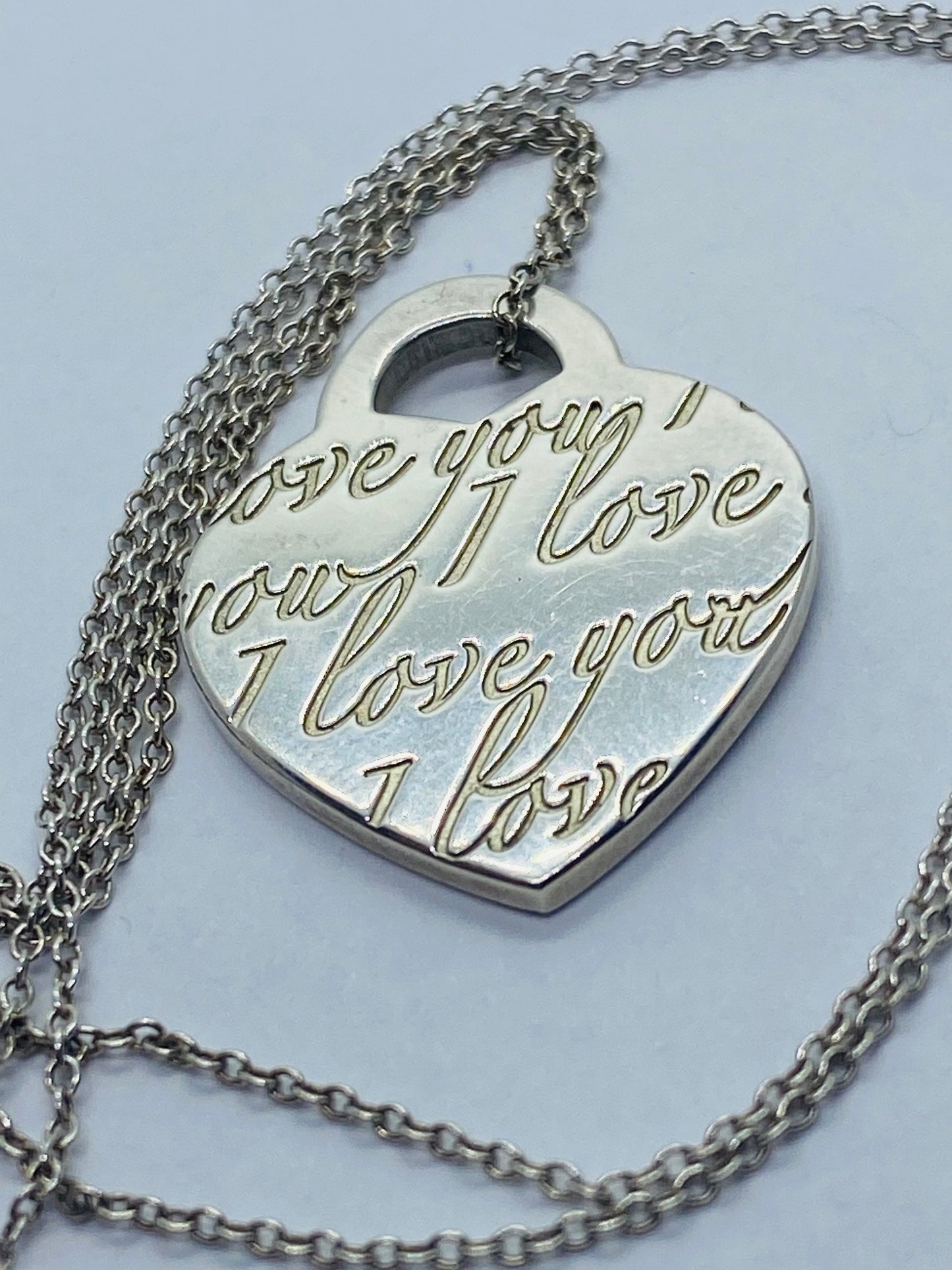 Tiffany & Co Sterling Silver Heart I Love You Notes Pendant 16.5” Necklace