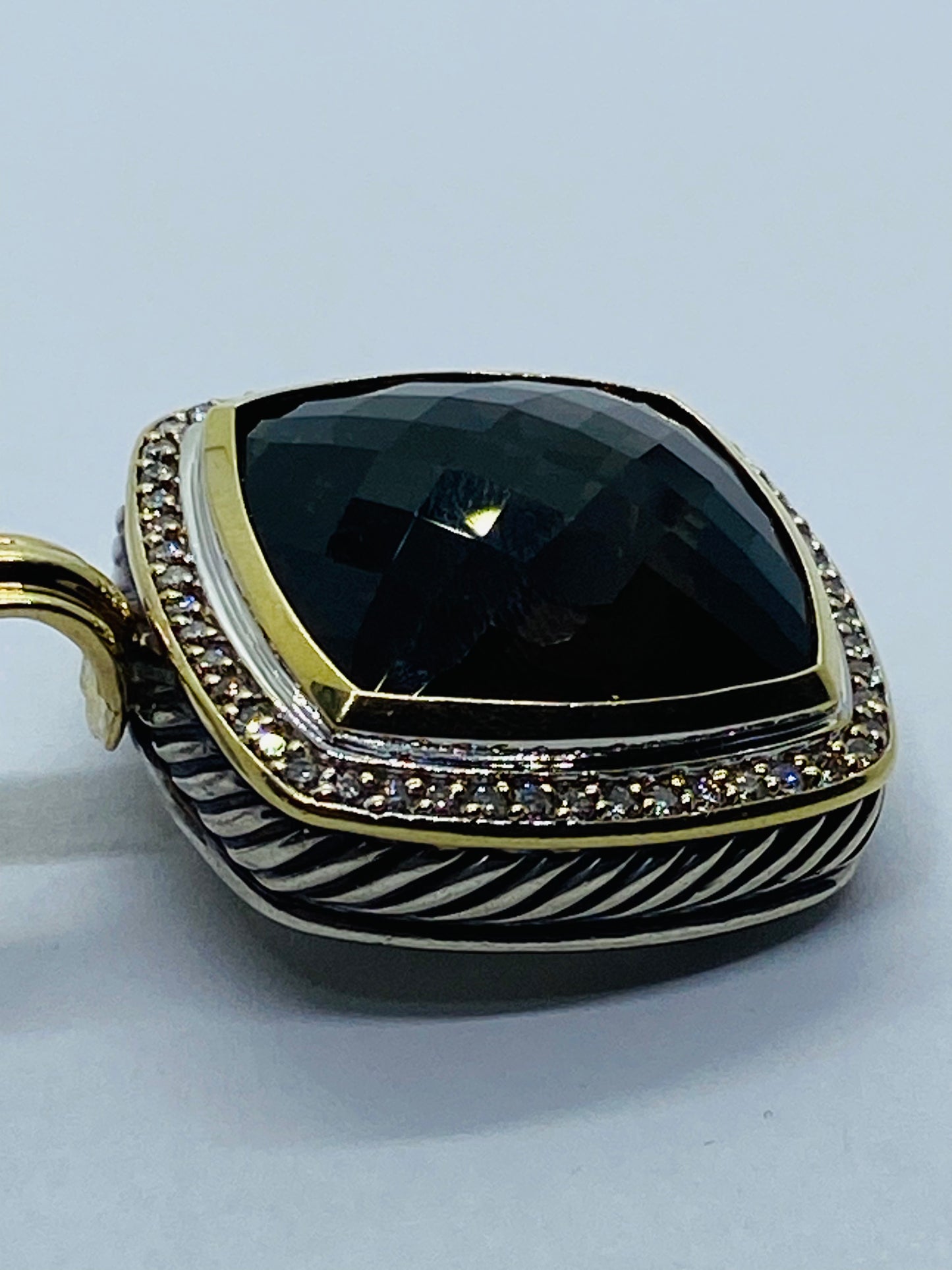 David Yurman 18K Yellow Gold and 925 Silver Diamond Topaz Albion Pendant 20MM